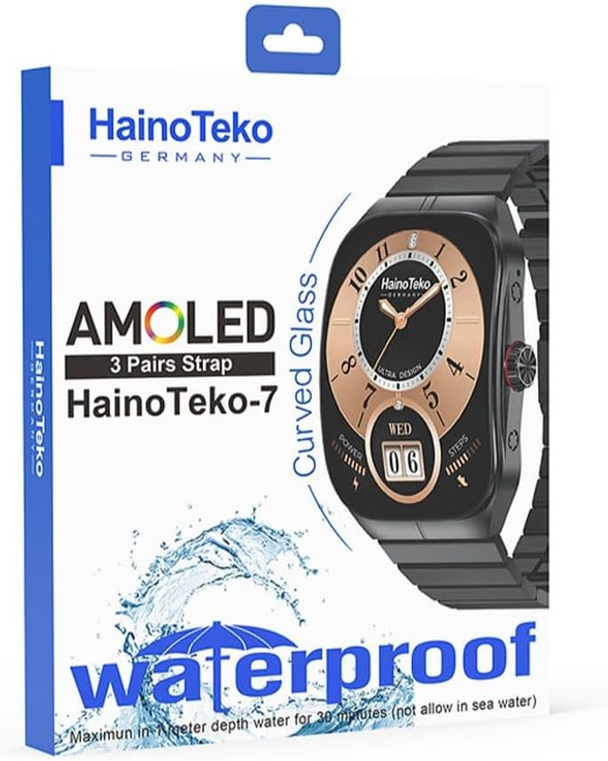 HainoTeko 7 Waterproof Curved AMOLED Diplay Smart Watch With 3 Pair Strap