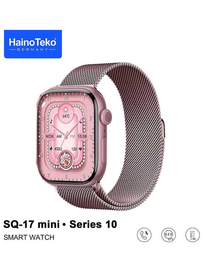HainoTeko SQ-17 Mini Smart Watch AMOLED Display with 3 Interchangeable Straps for Women - Pink