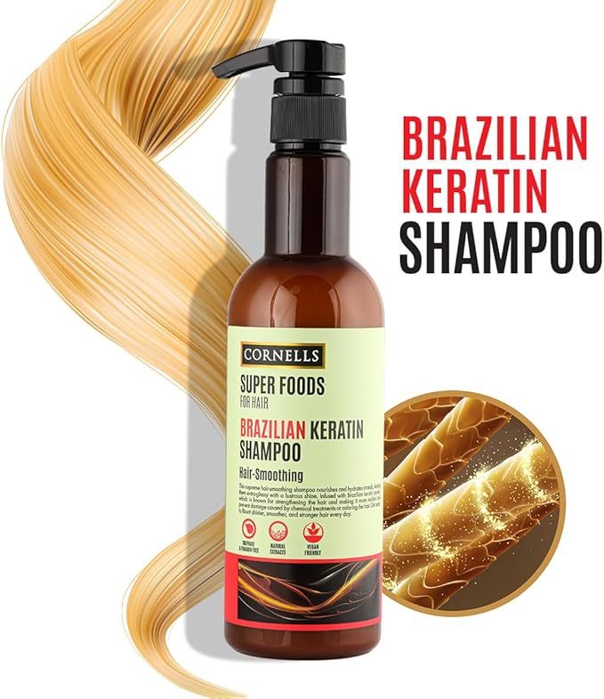Cornell's Brazilian keratin Shampoo & Conditioner for Smoother Hair Sulfates & Paraben Free -  500 ml