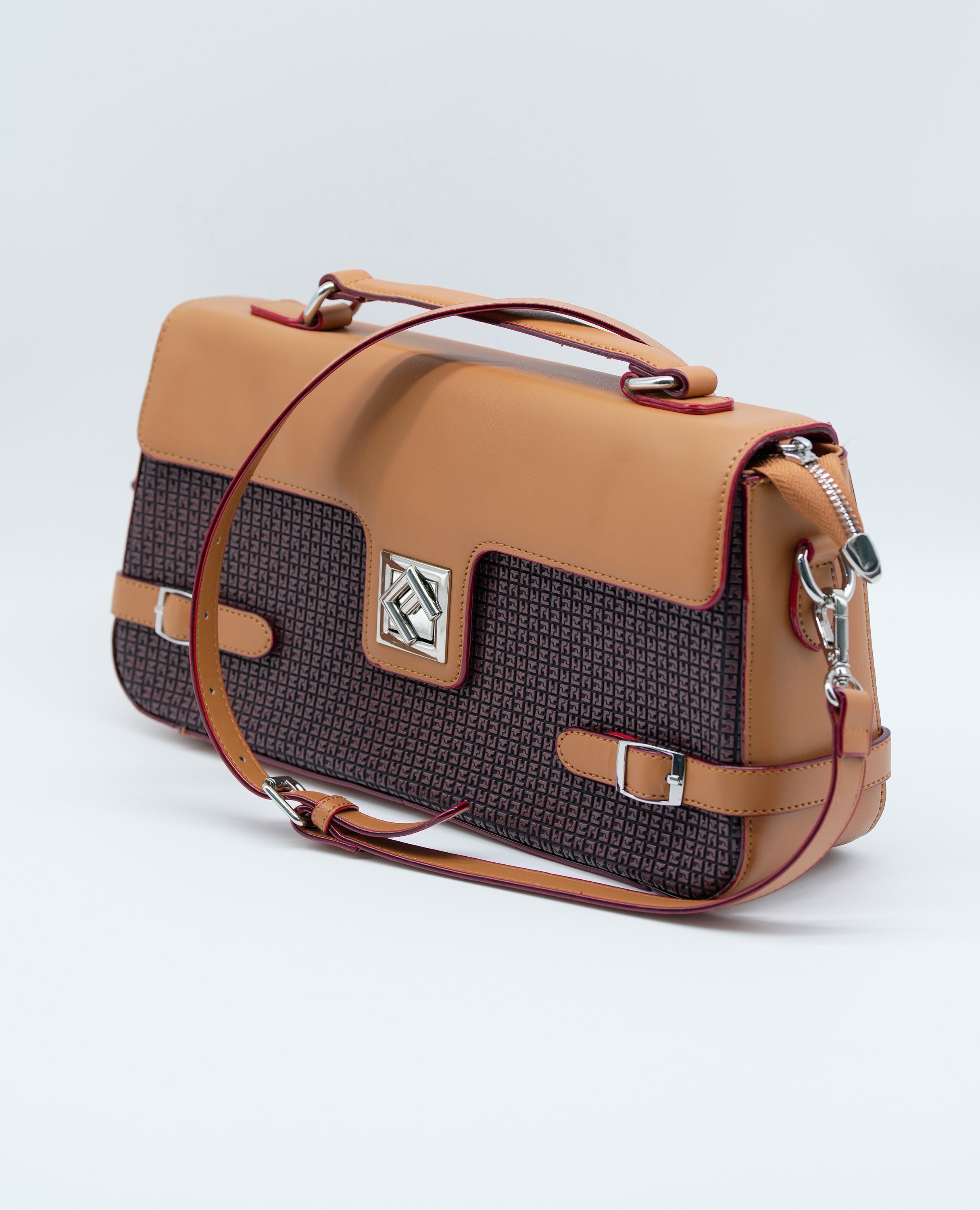 Women All-Over Monogram Print Satchel Bag with Detachable Strap.