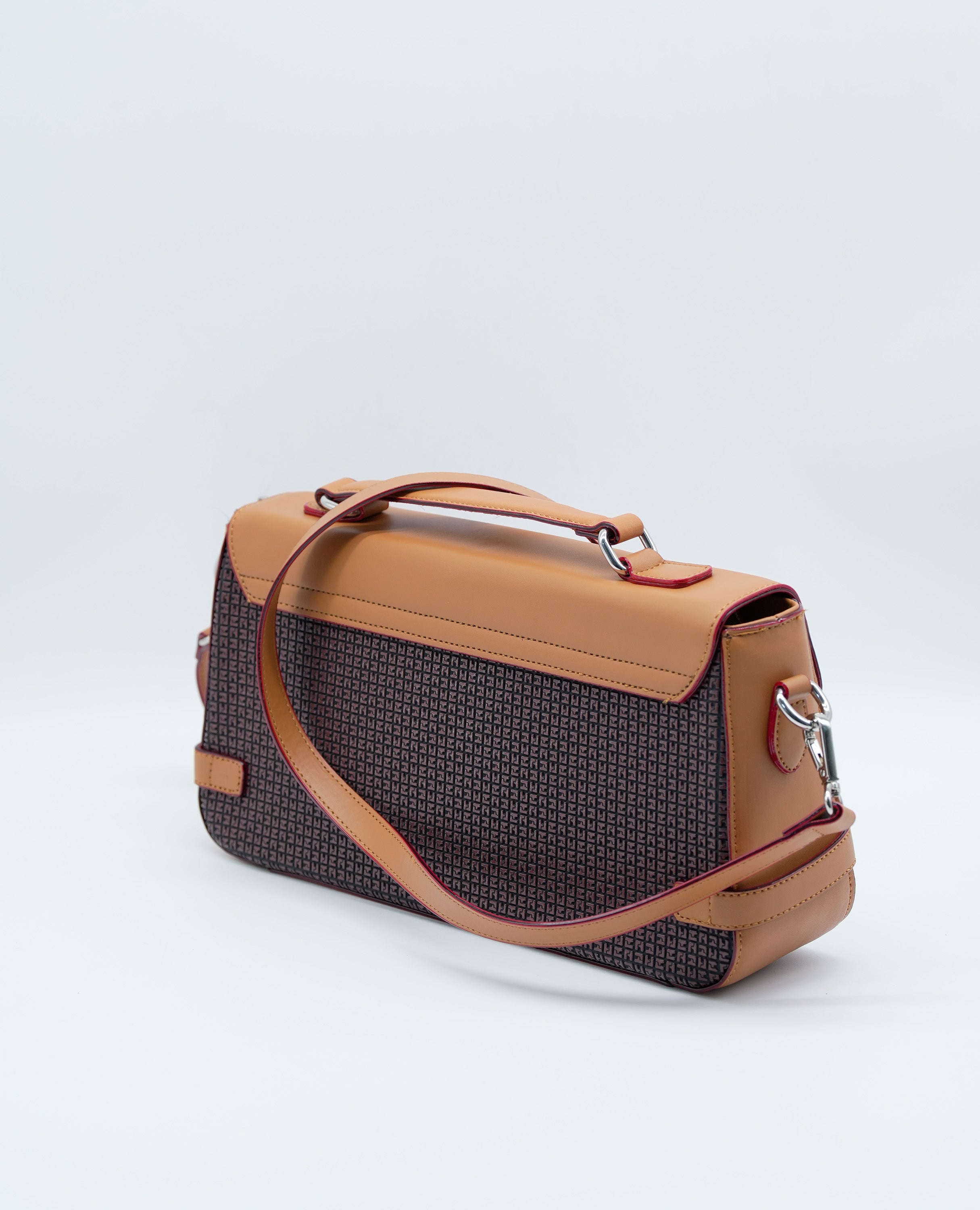 Women All-Over Monogram Print Satchel Bag with Detachable Strap.