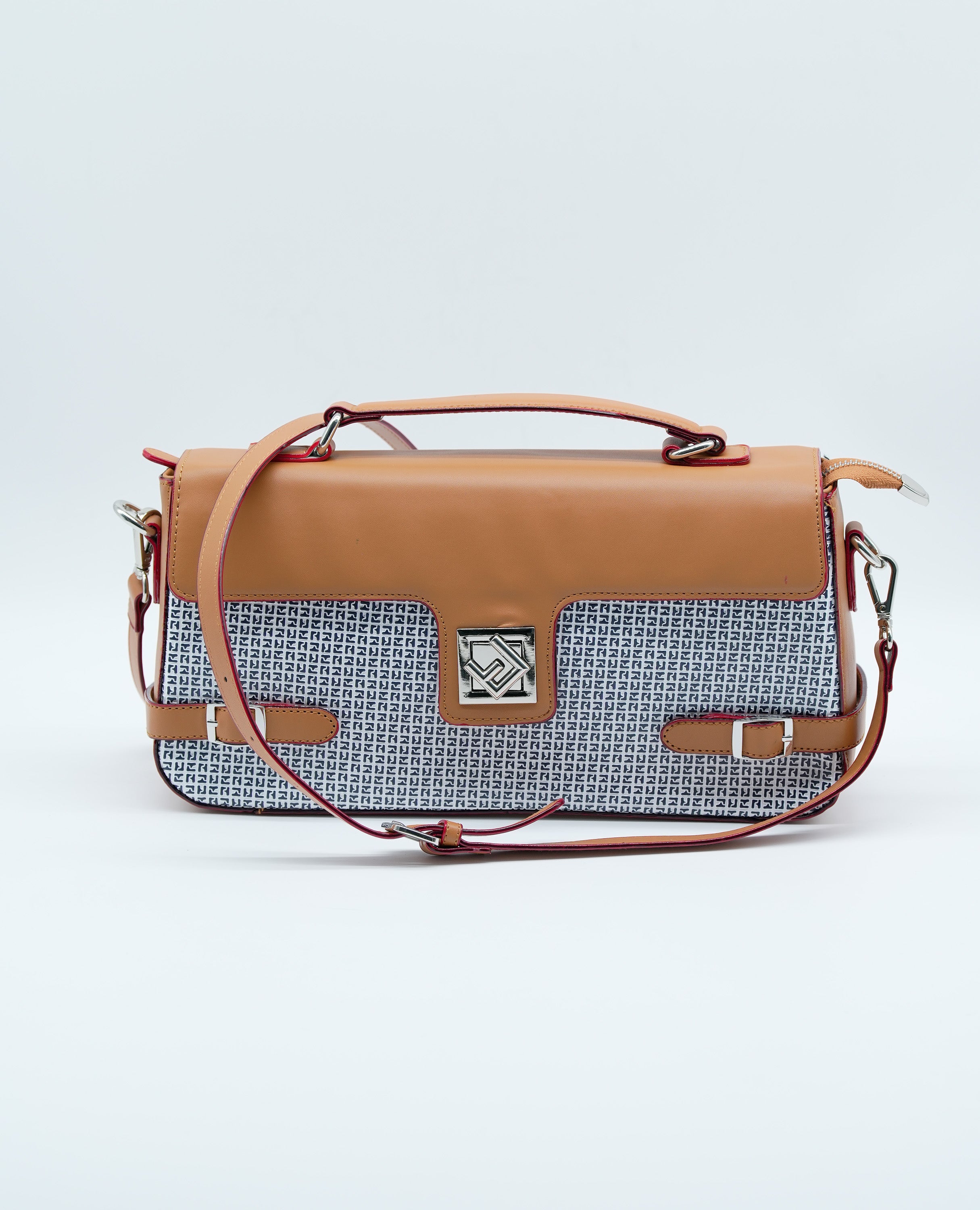 Women All-Over Monogram Print Satchel Bag with Detachable Strap.