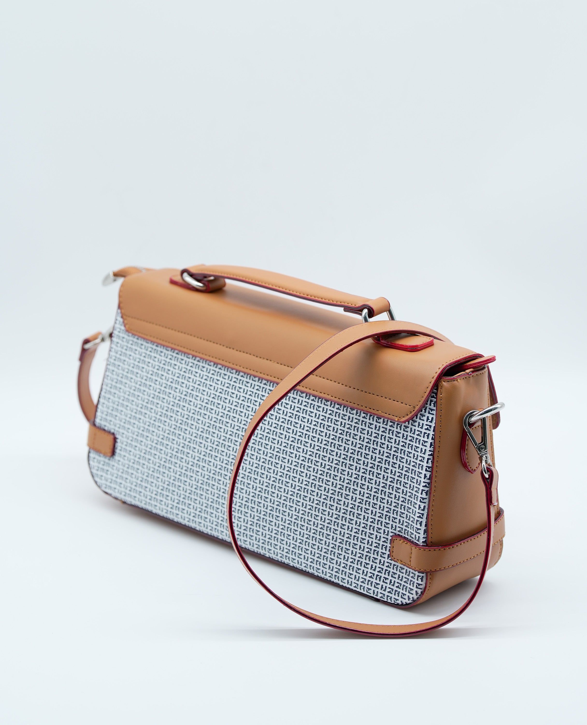 Women All-Over Monogram Print Satchel Bag with Detachable Strap.