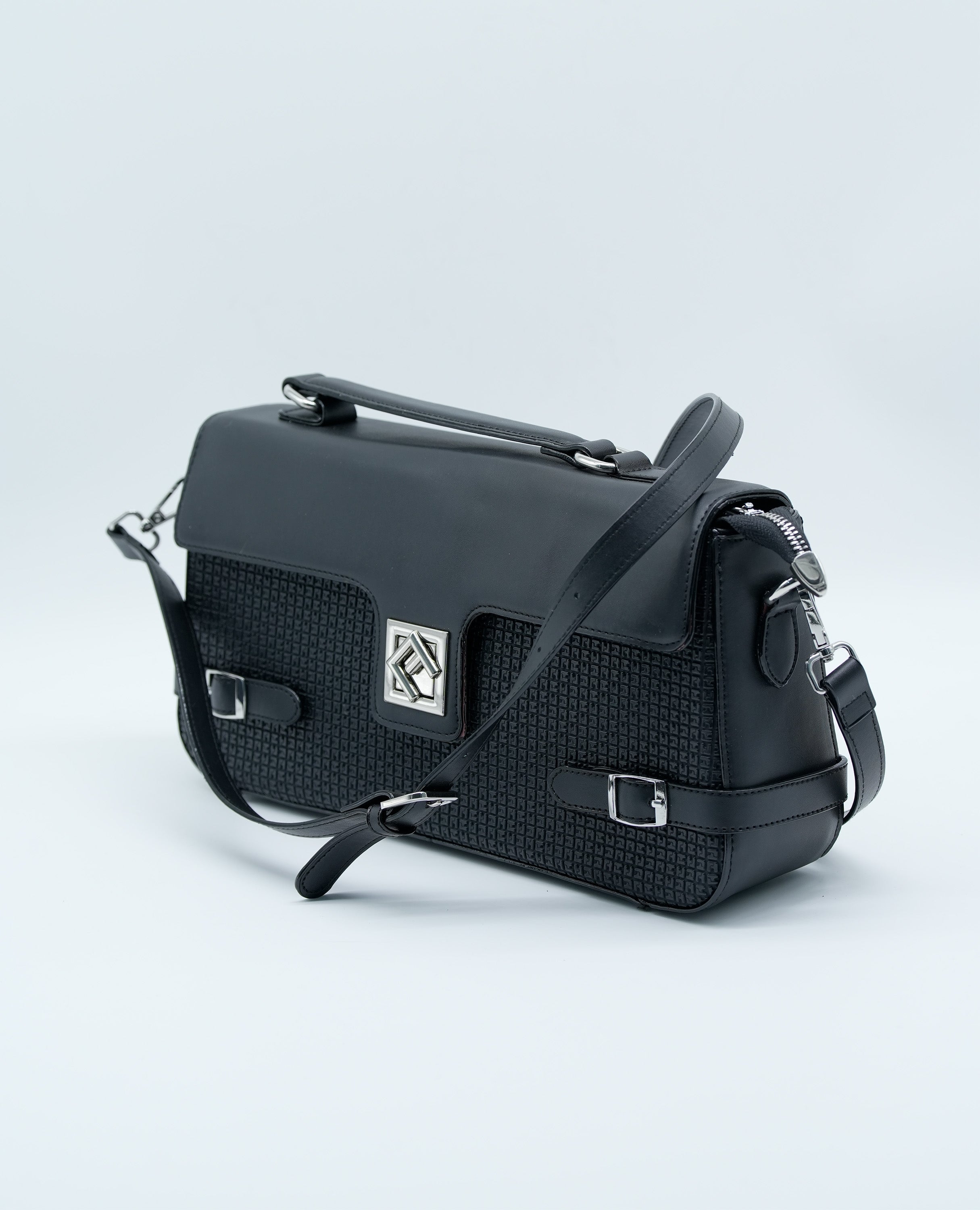 Women All-Over Monogram Print Satchel Bag with Detachable Strap.