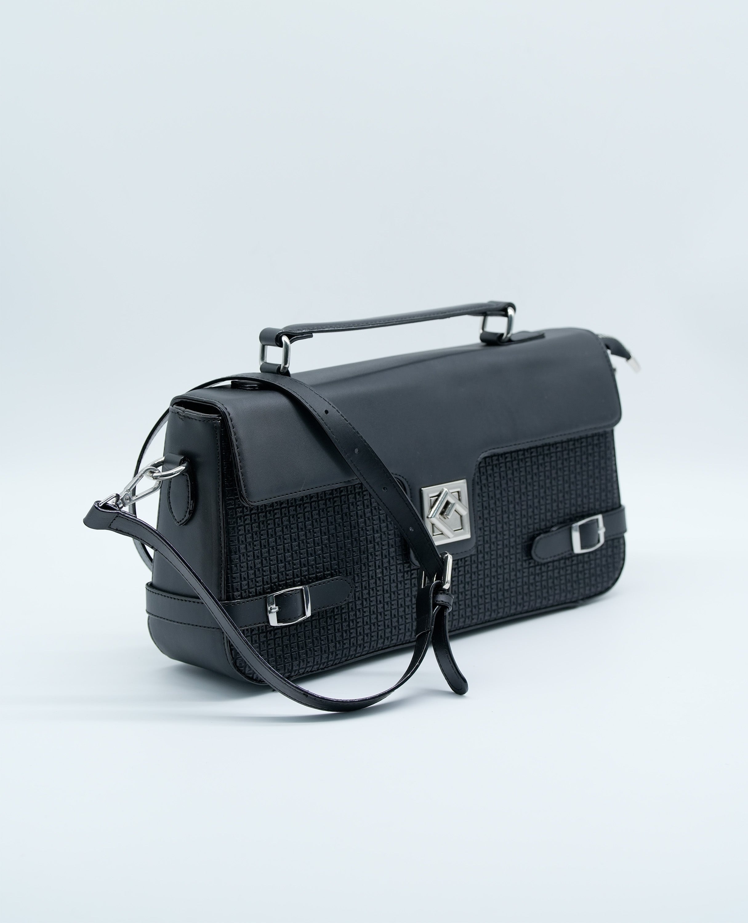 Women All-Over Monogram Print Satchel Bag with Detachable Strap.