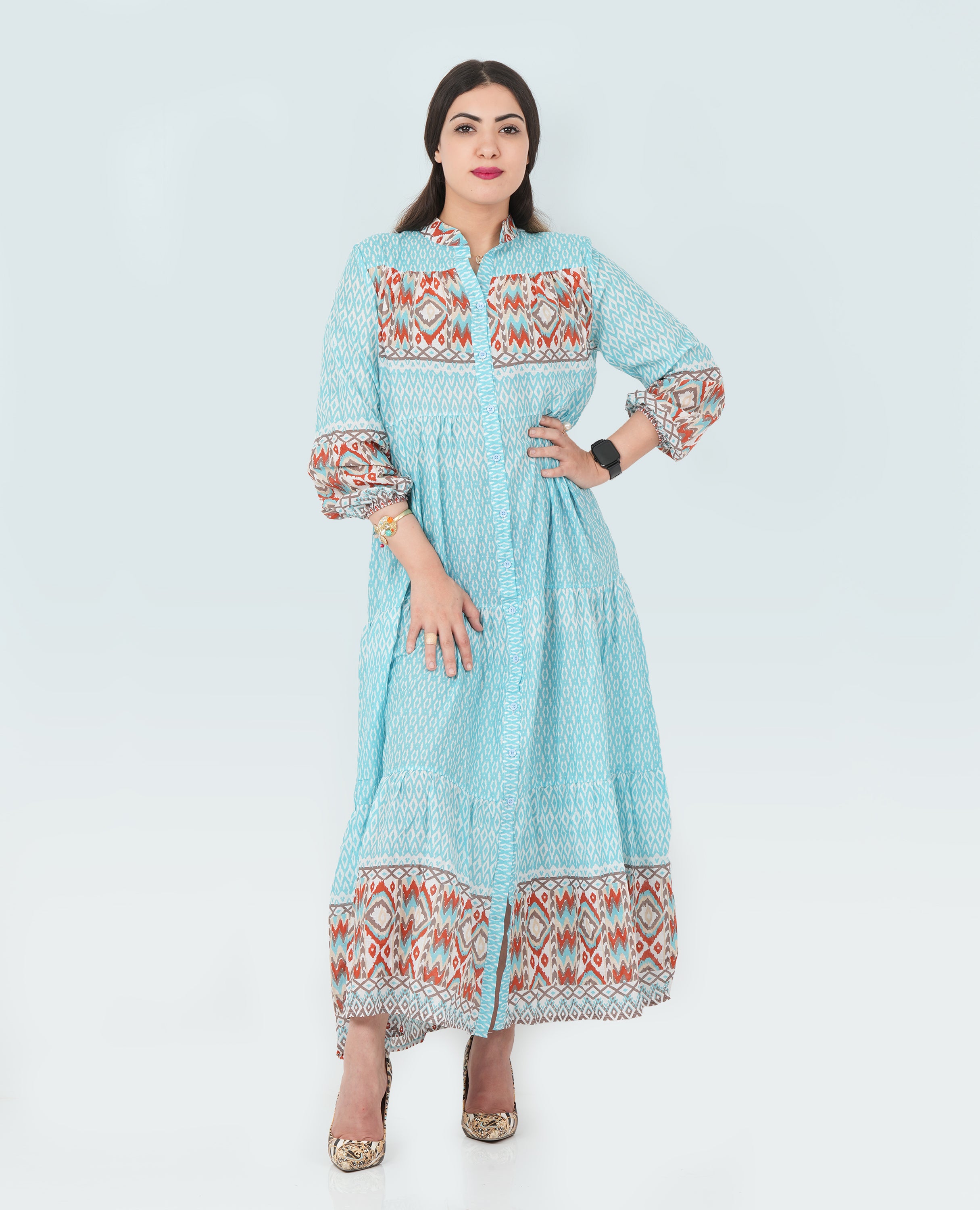 Ikat Print long Dress for Women - Finelook