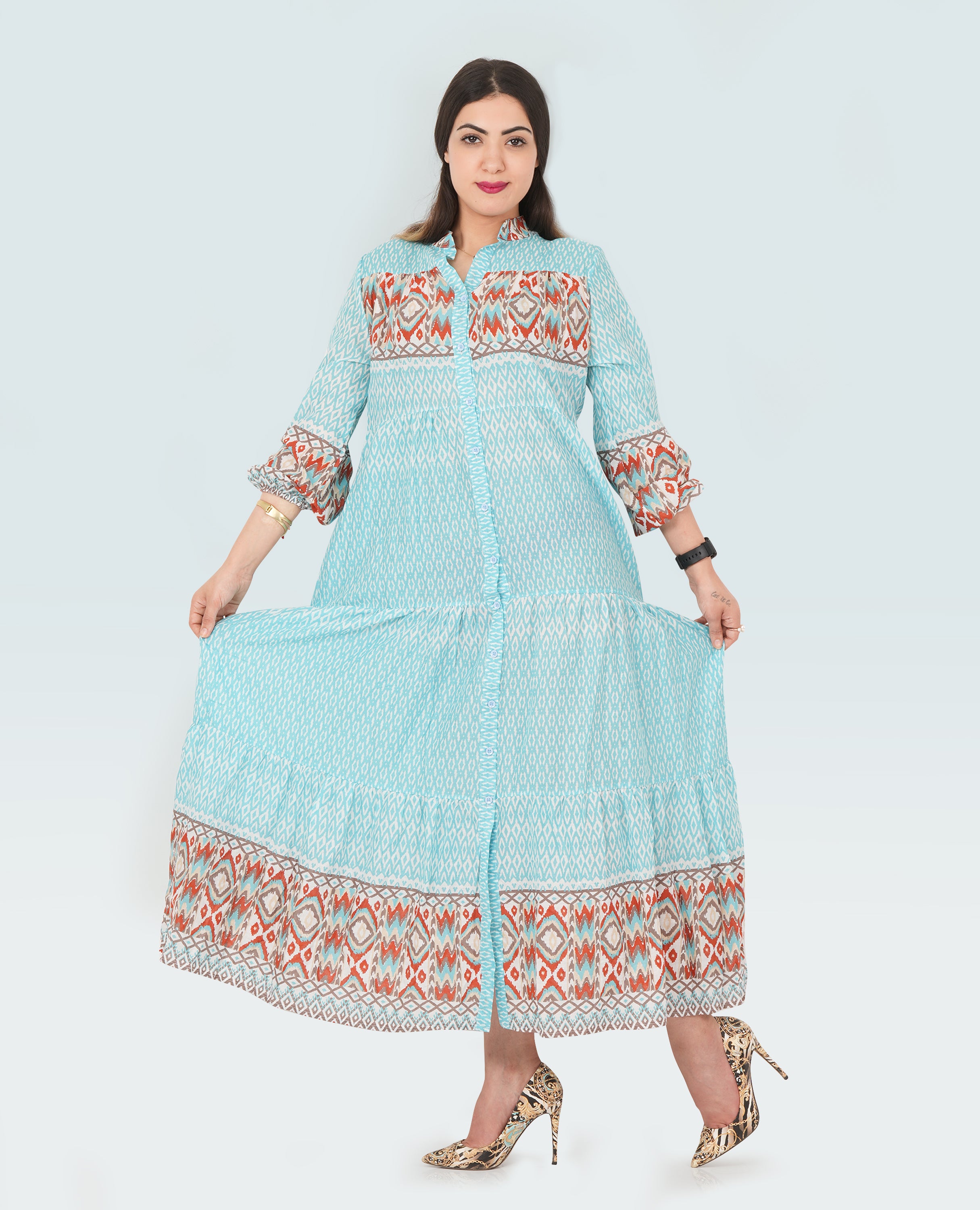 Ikat Print long Dress for Women - Finelook