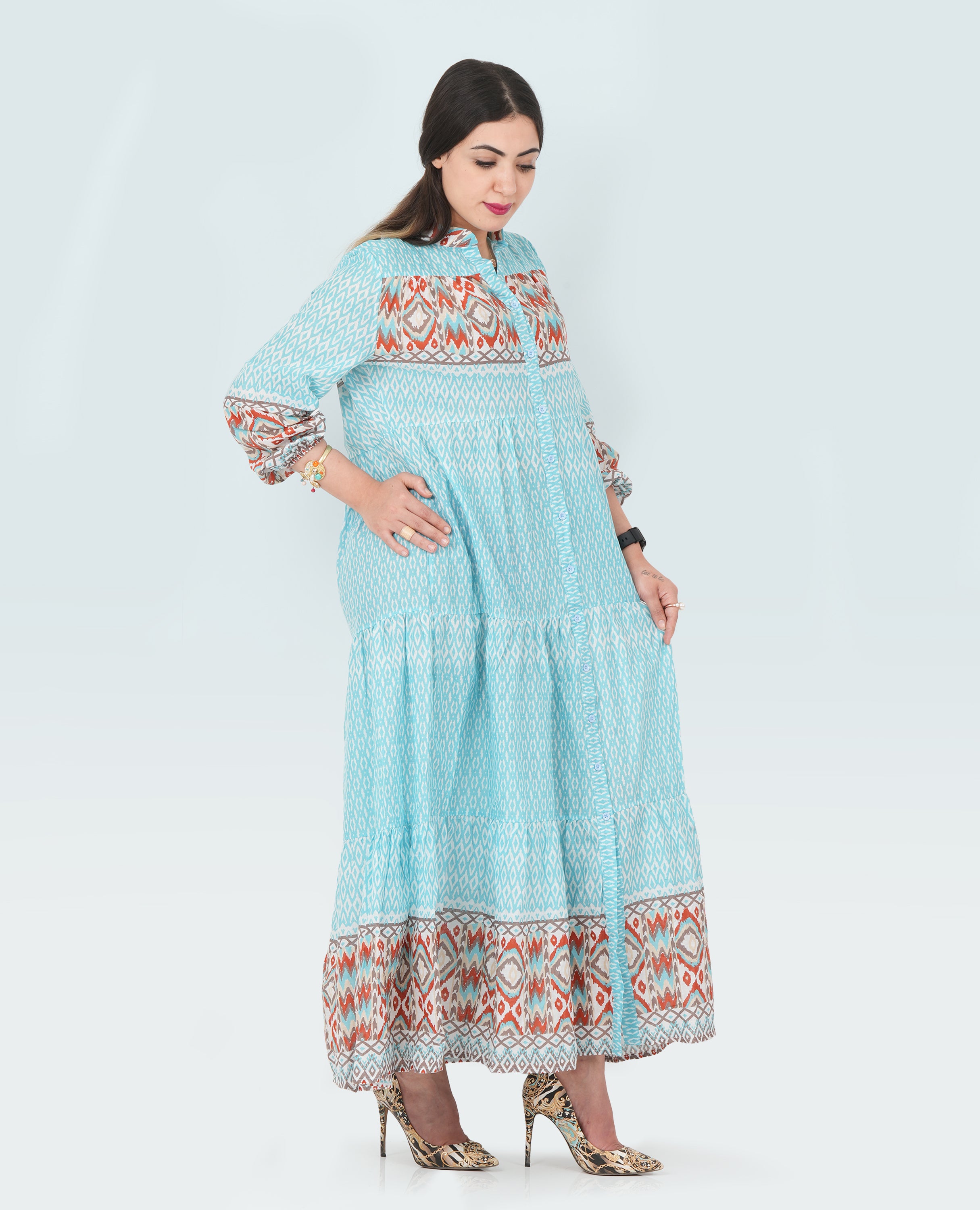 Ikat Print long Dress for Women - Finelook