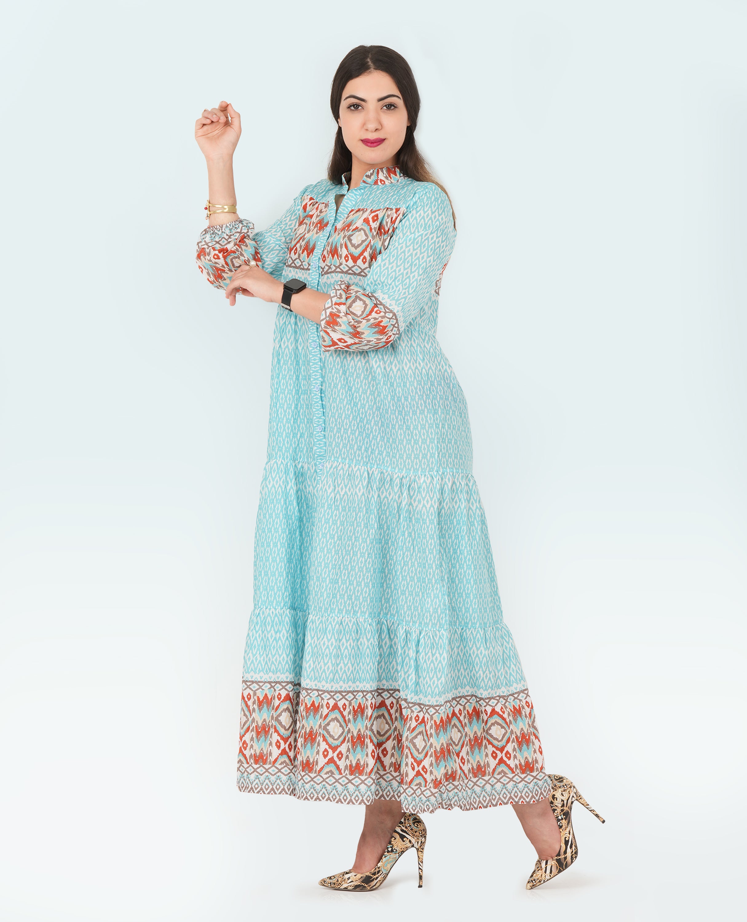 Ikat Print long Dress for Women - Finelook