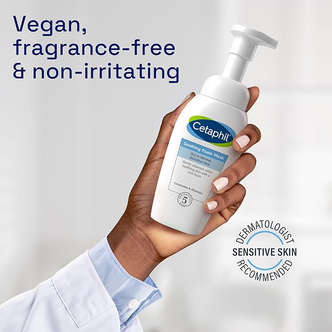 Cetaphil Soothing Foam Face Wash for Normal, Dry or Sensitive Skin, Vegan-Friendly - 200ml