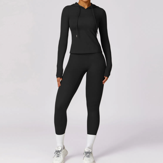 Women Sportswear Set Long Sleeve Crop Top with Leggings - Tracksuits.