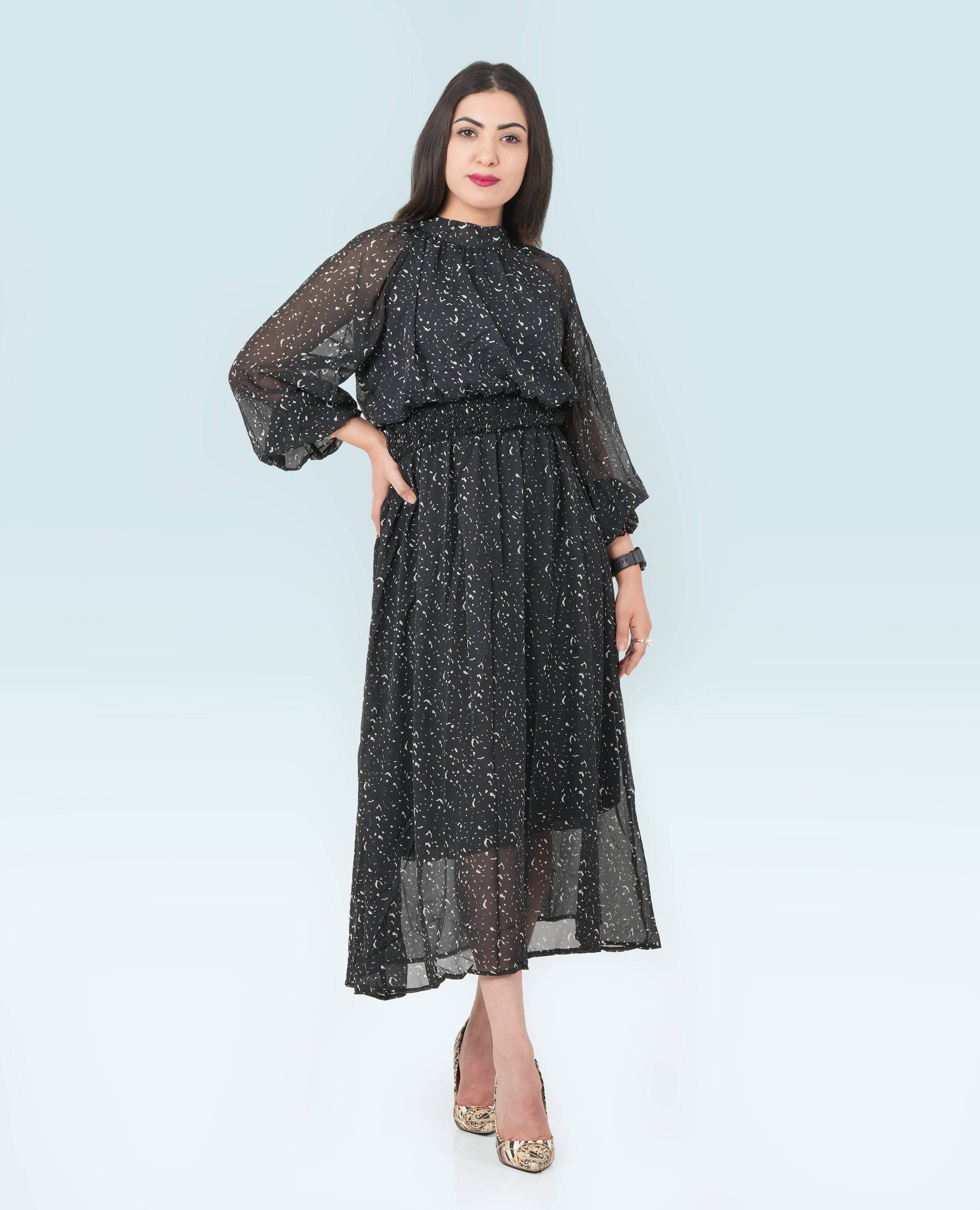 Black Mock Neck Dress for Women - Finelook - FineLook