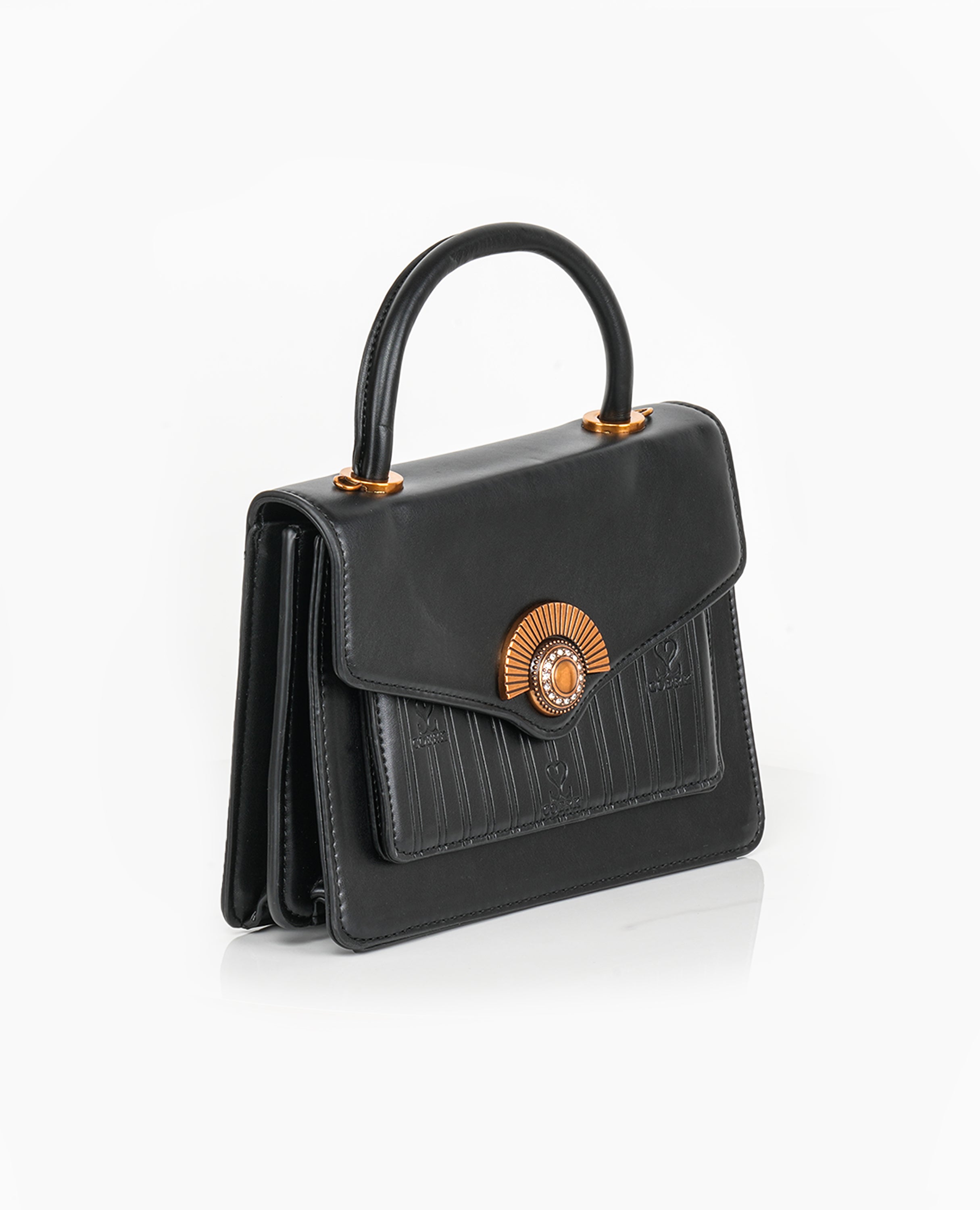 Elegant Black Top-Handle Handbag – Stylish PU Leather Shoulder Bag for Women - FineLook
