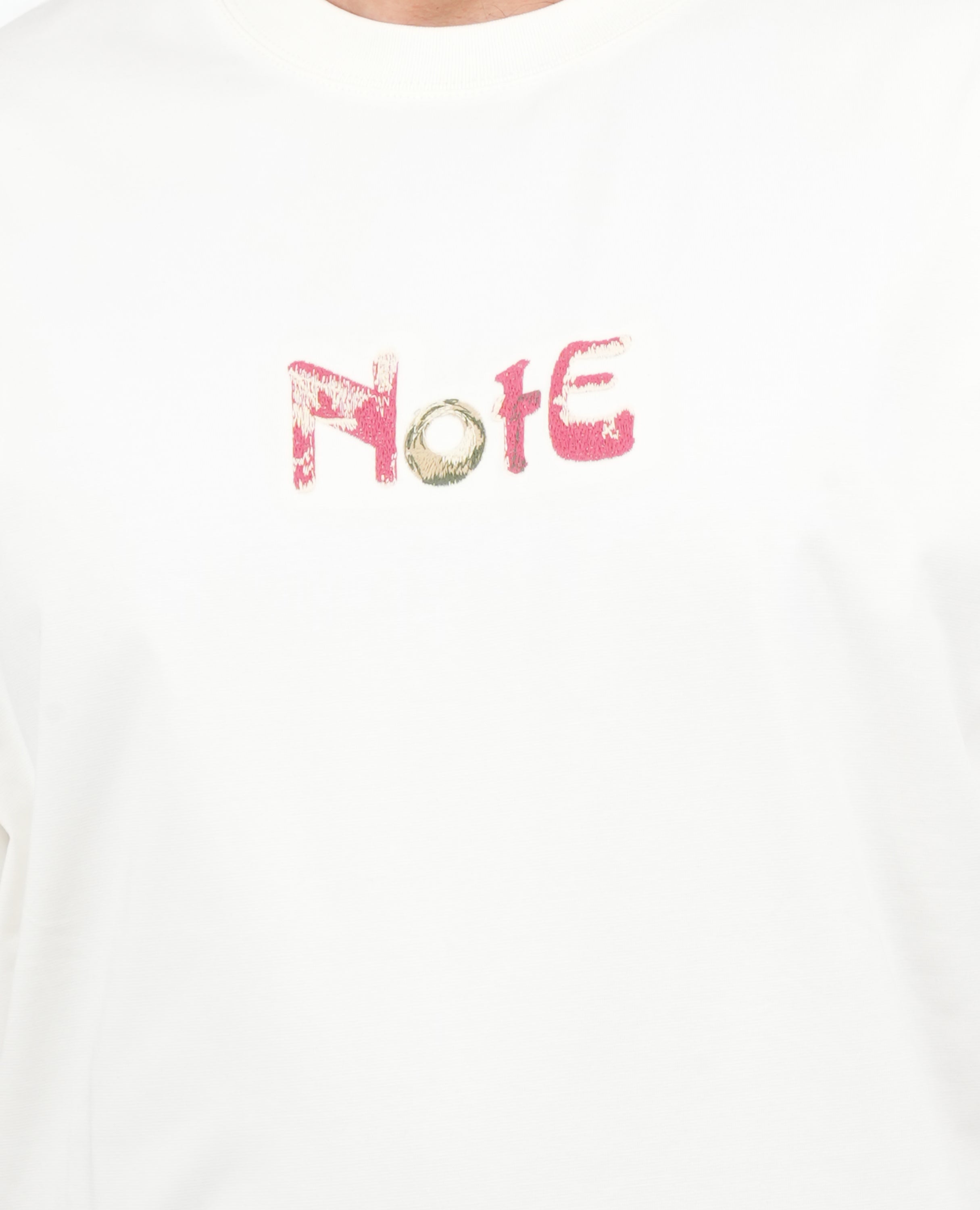 Men’s “NOTE” Stitch Detail T-Shirt – Minimal Front & Full Back Text Print