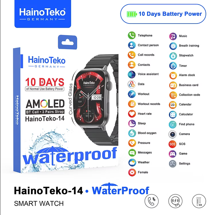 The HainoTeko-14 Germany Smart Watch with 3 straps.