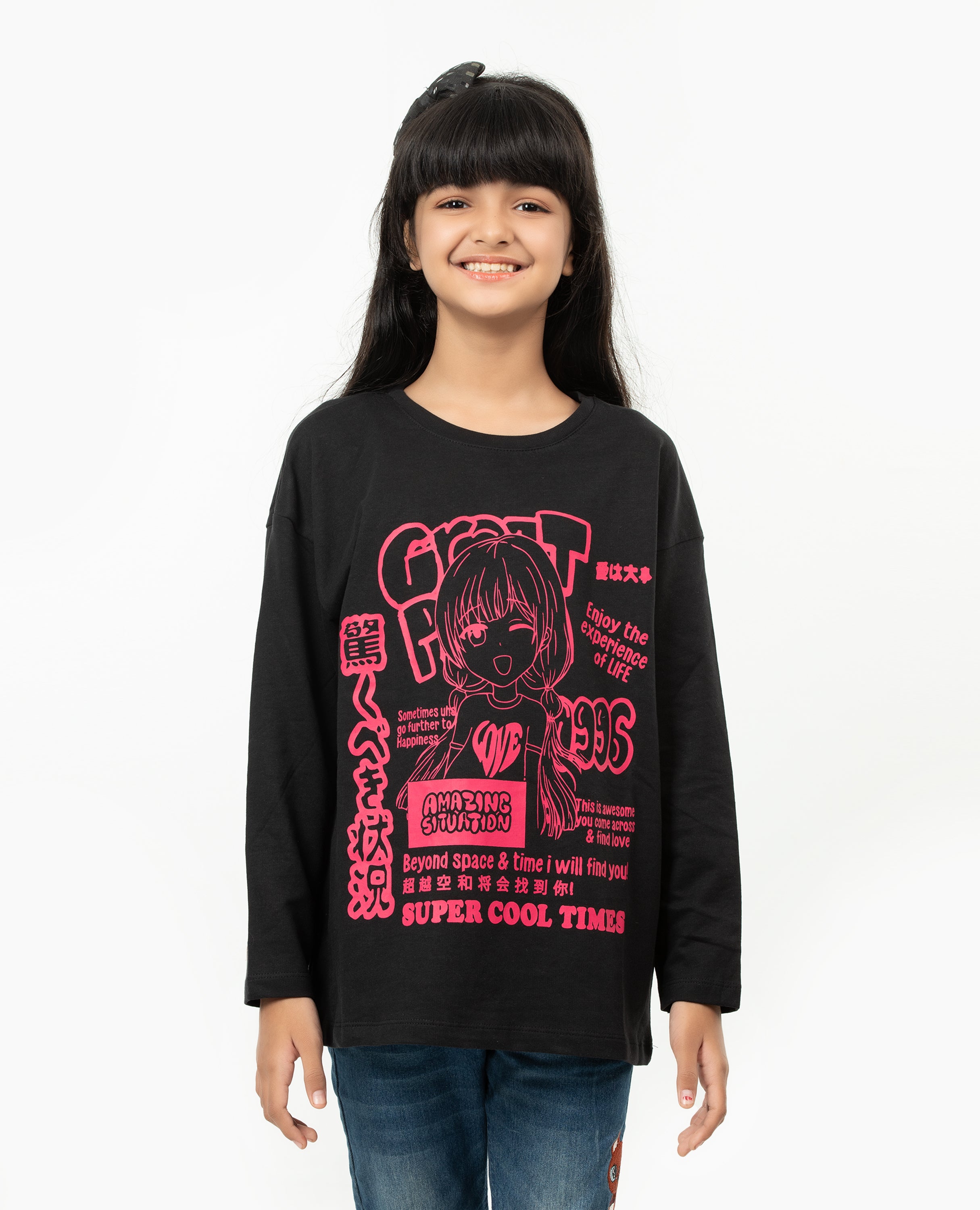 Girl’s Drop Shoulder Long sleeve  T-shirt - FineLook