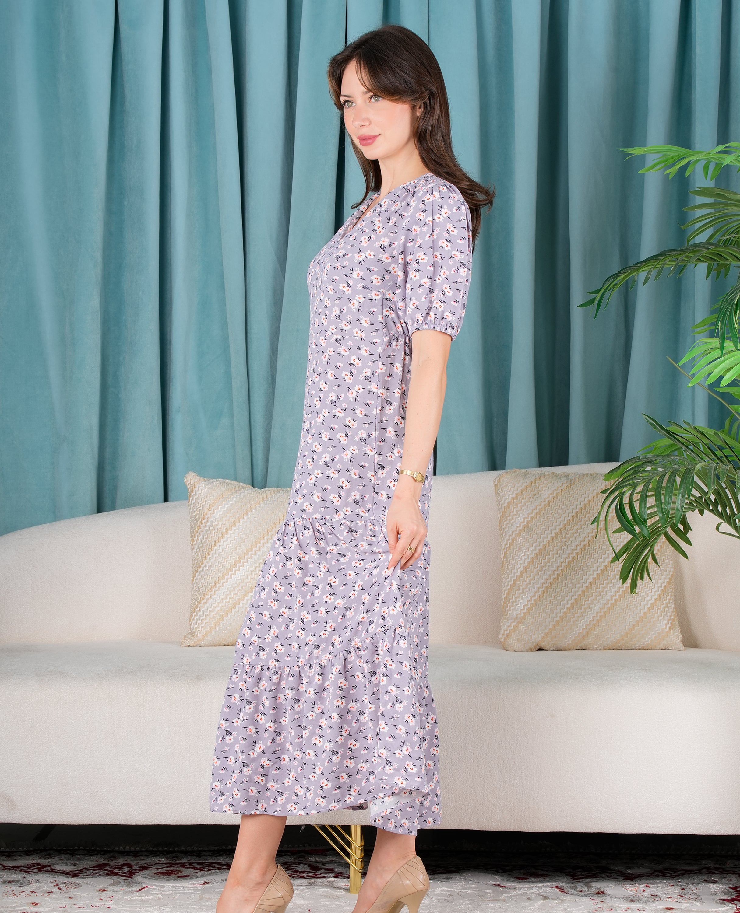 Lavender Floral Summer Dress - Finelook - FineLook