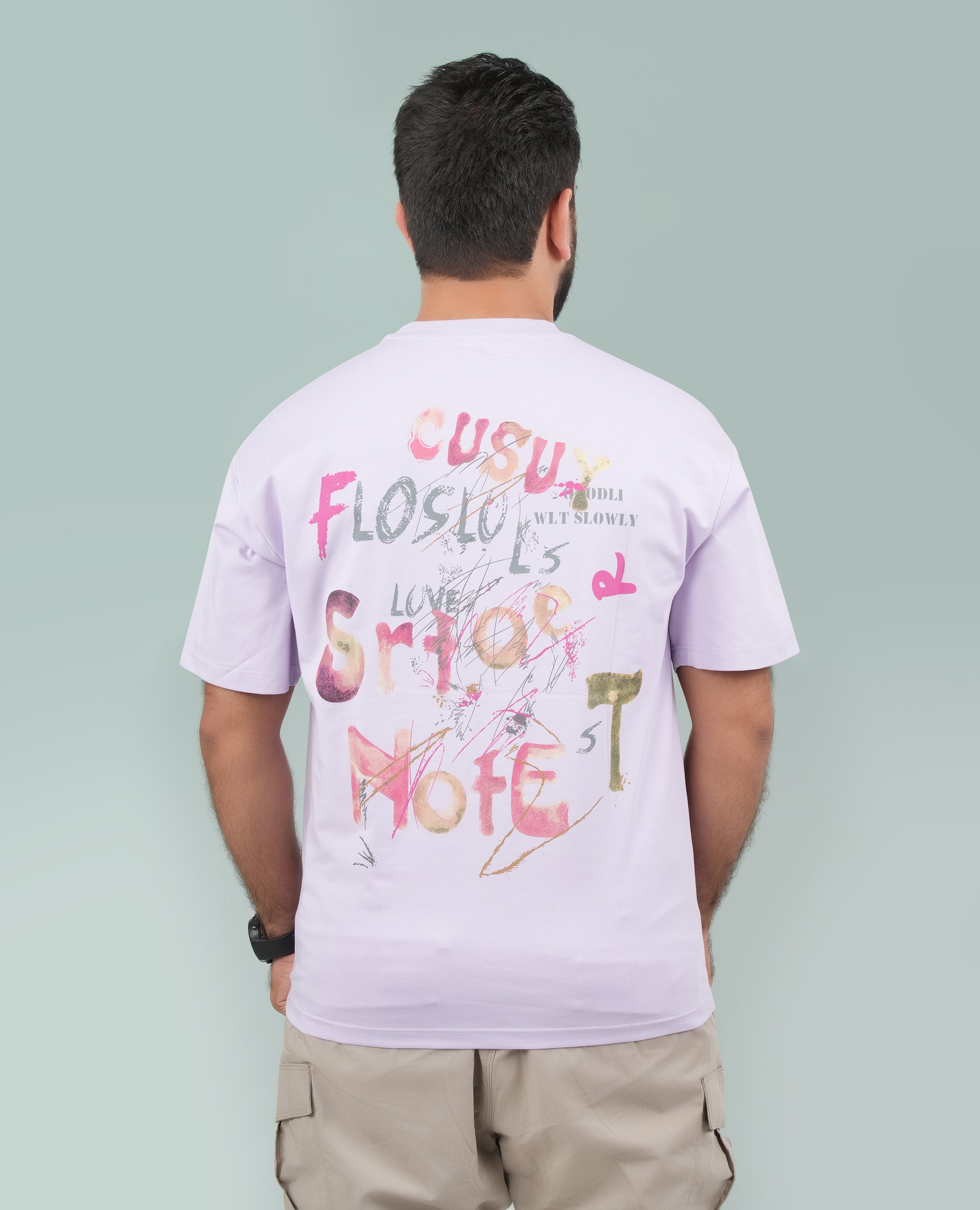Men’s “NOTE” Stitch Detail T-Shirt – Minimal Front & Full Back Text Print