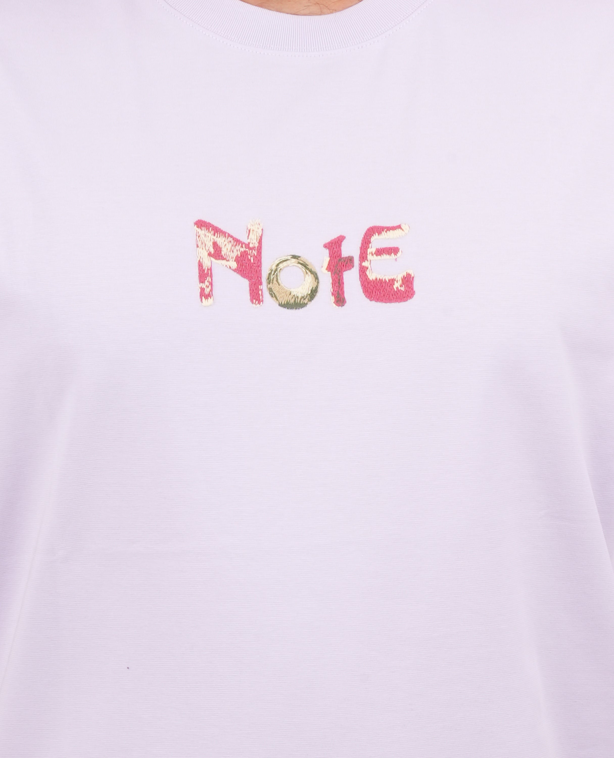 Men’s “NOTE” Stitch Detail T-Shirt – Minimal Front & Full Back Text Print