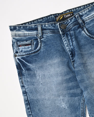 men's denim jeans rough cut Blue