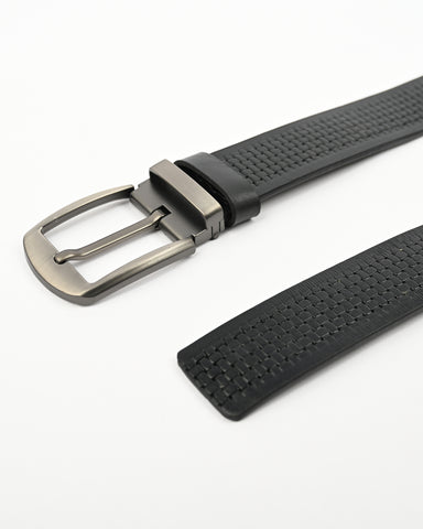 Textured Leather Belt with Pin Buckle Closure