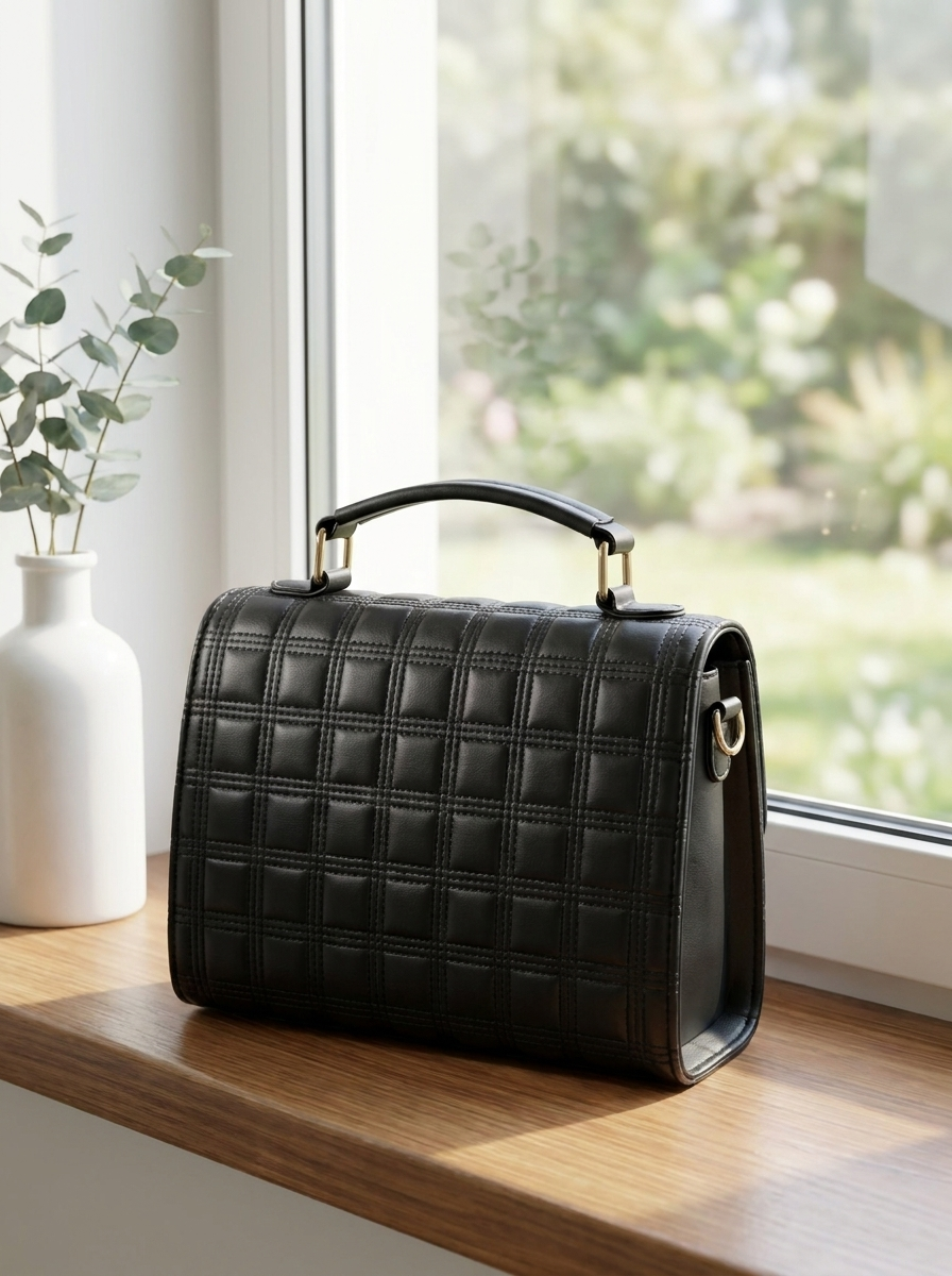 Elegant Grid-Quilted Top-Handle Bag – Women Bag
