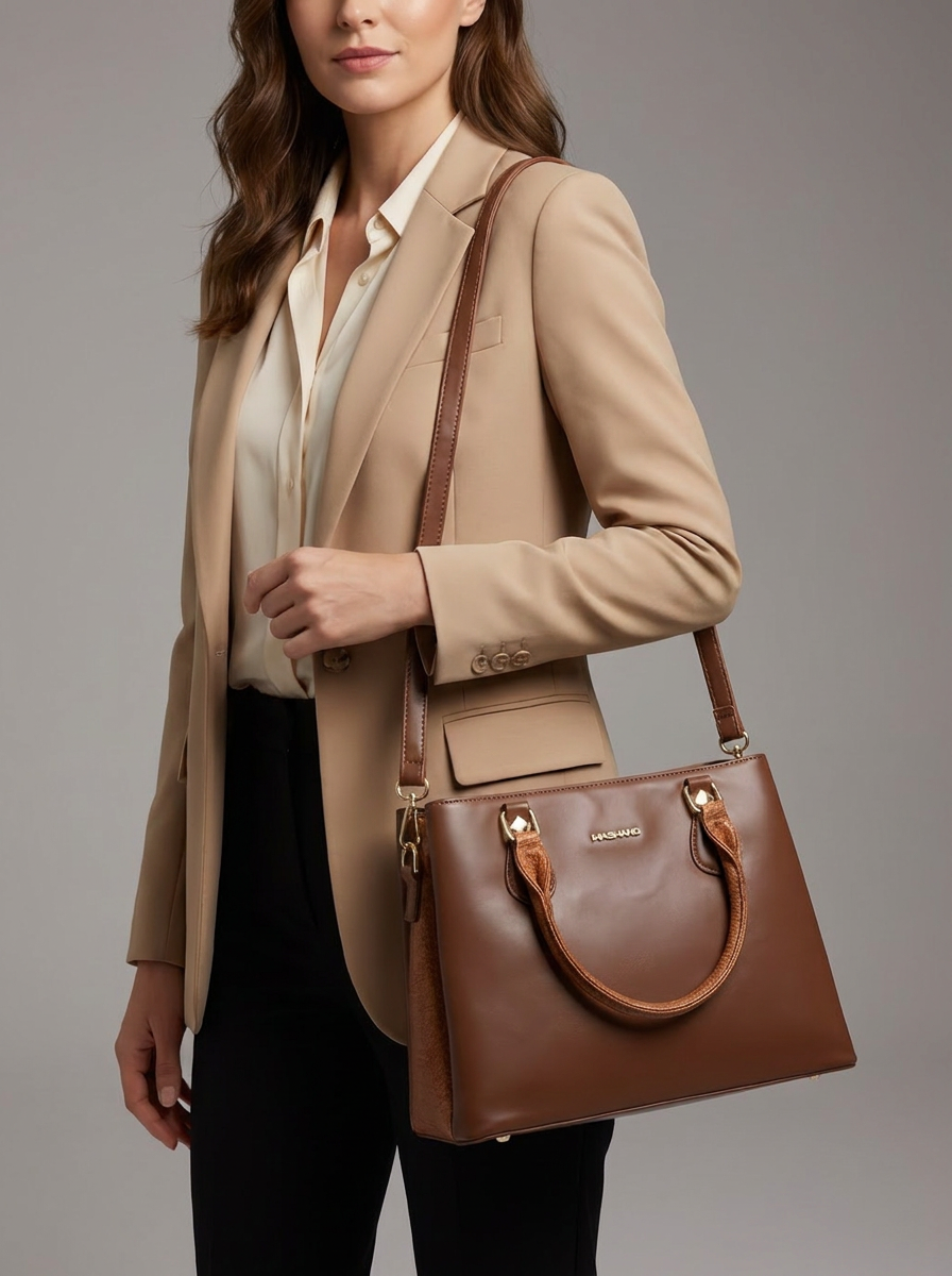 Women's Elegant Top Handle Satchel Bag - Multi-Compartment Crossbody Handbag