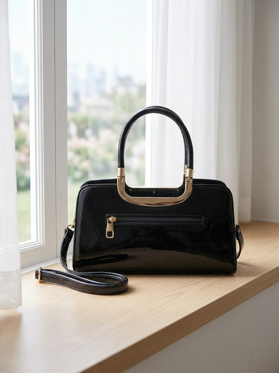 Women's Exotic Print Satchel with Patent Leather Accent - Top-Handle Handbag