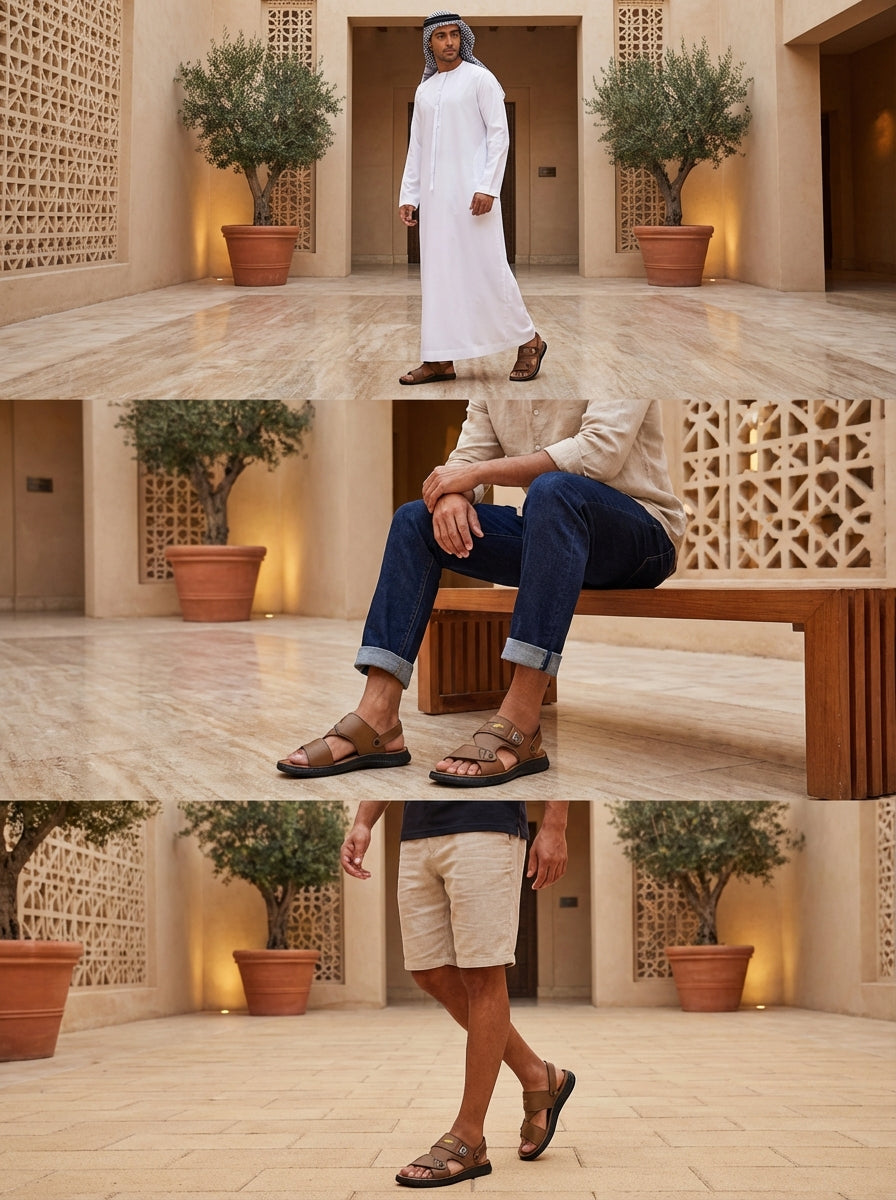 صندل رجالي كاجوال مفتوح من الأمام بحزام بني