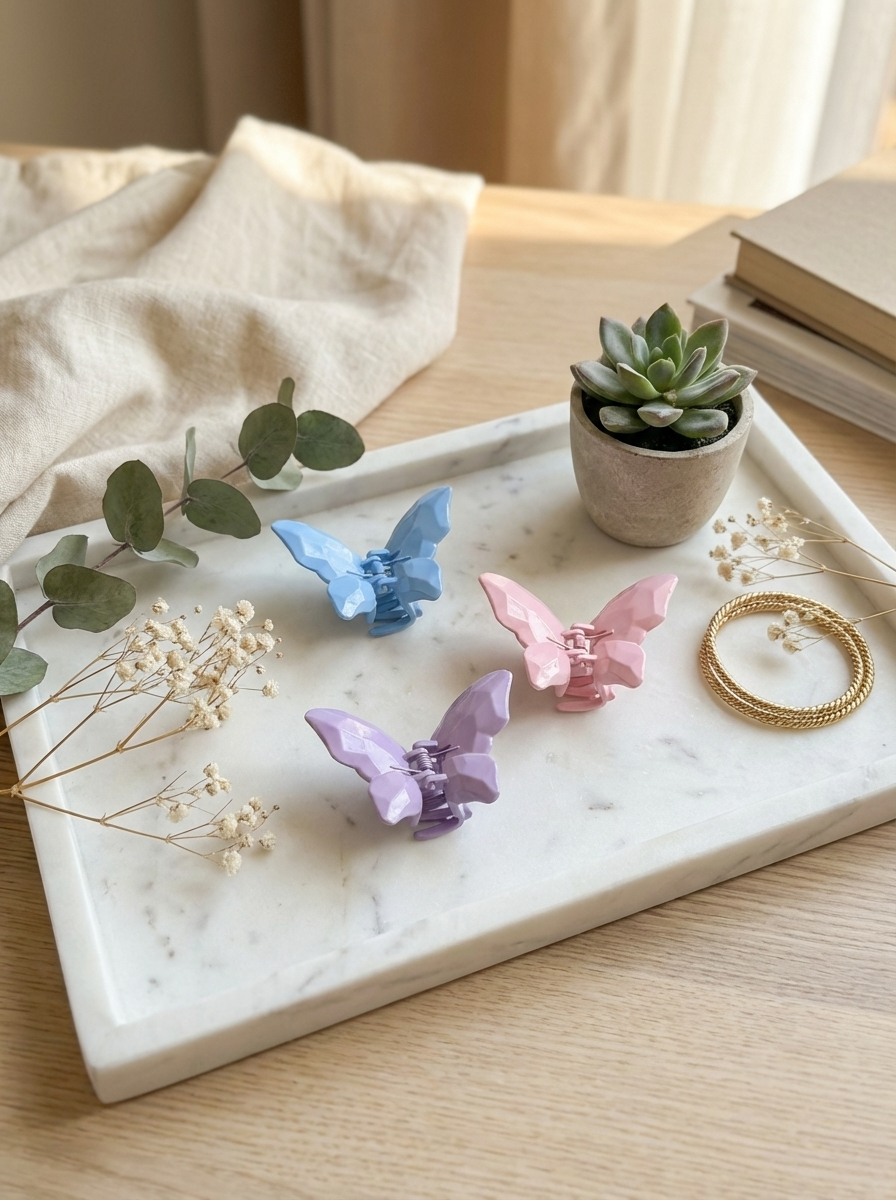 Pastel Geometric Butterfly Hair Clips | 3-Piece Faceted Matte Claw Clip Set