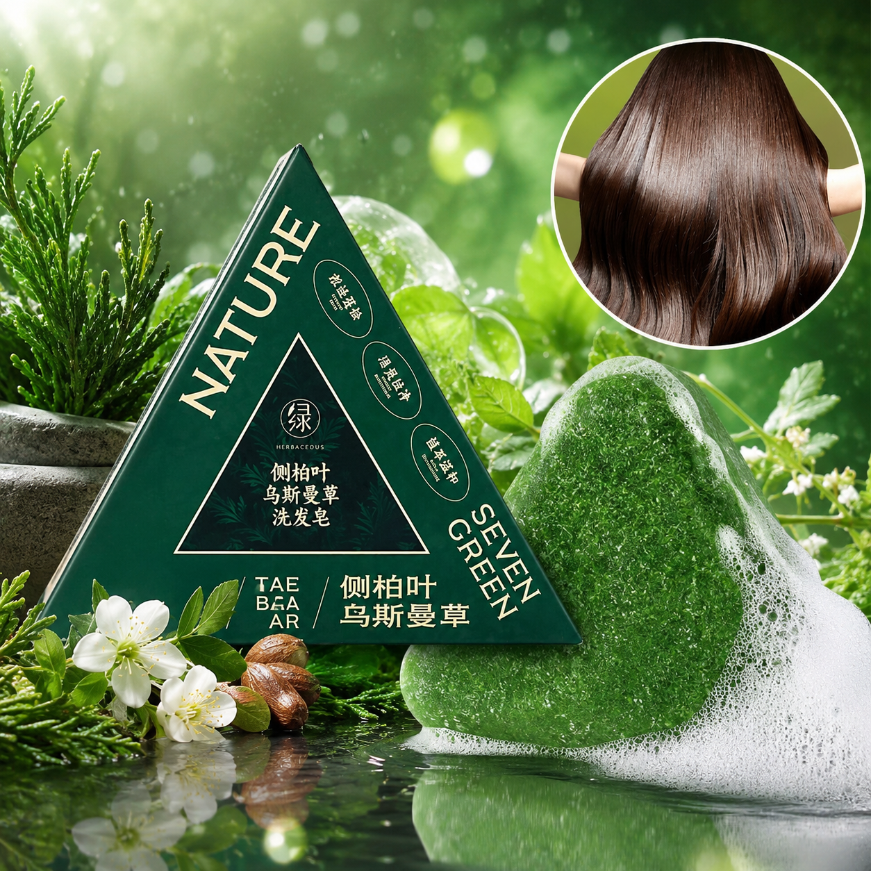 Shampoo Bar Plant-Based Nature Seven Green Soap Shampoo 2 Pc Set