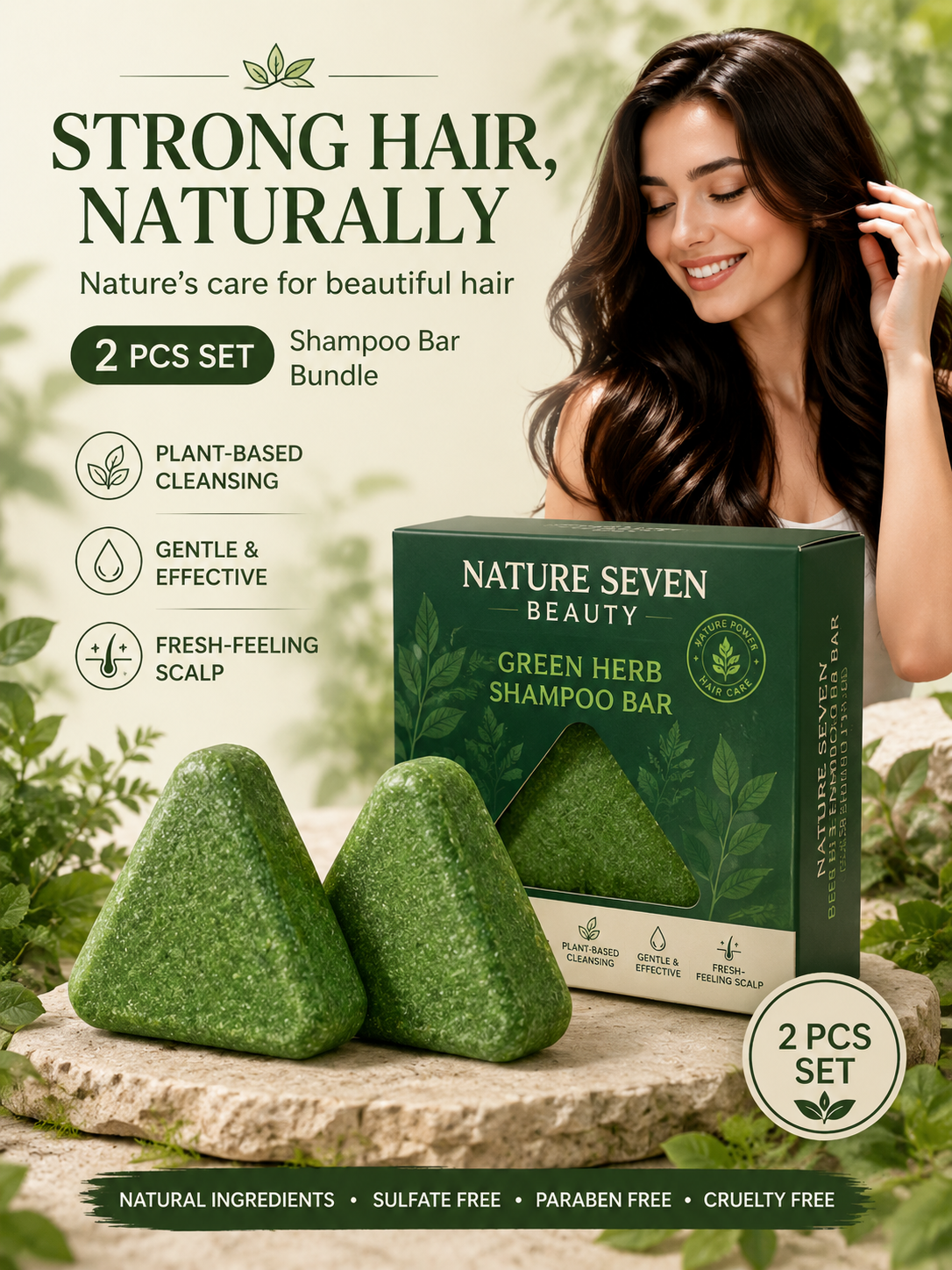 Shampoo Bar Plant-Based Nature Seven Green Soap Shampoo 2 Pc Set