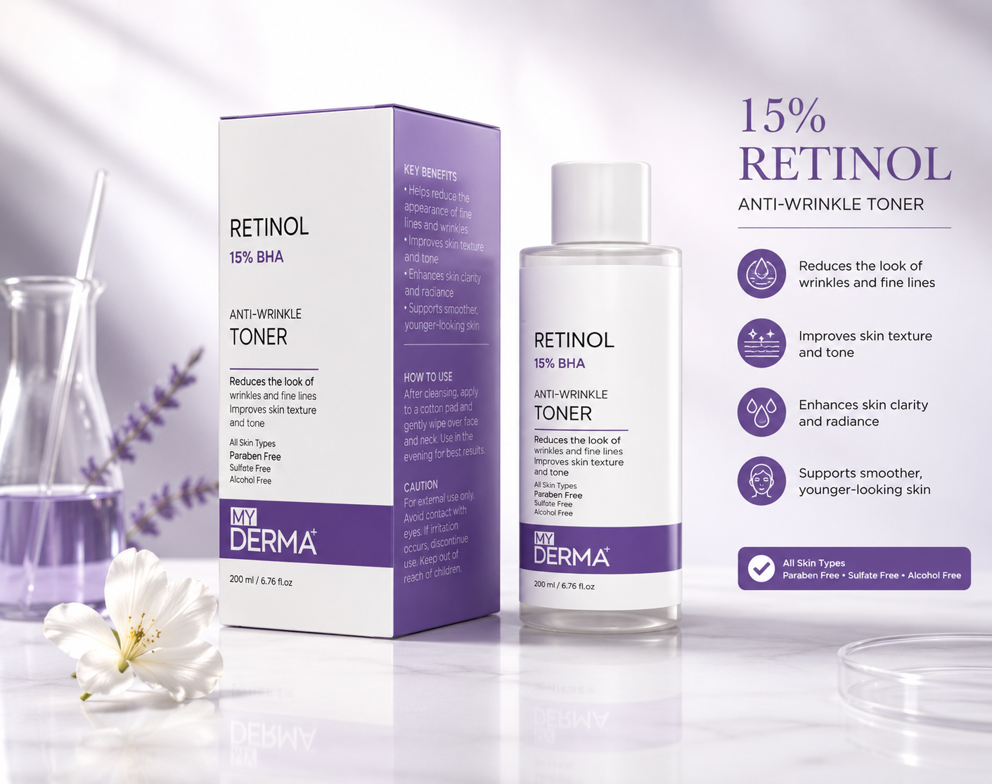 Derma MYD Beauty 15% Retinol Anti-Wrinkle Toner from 101 - 200ml