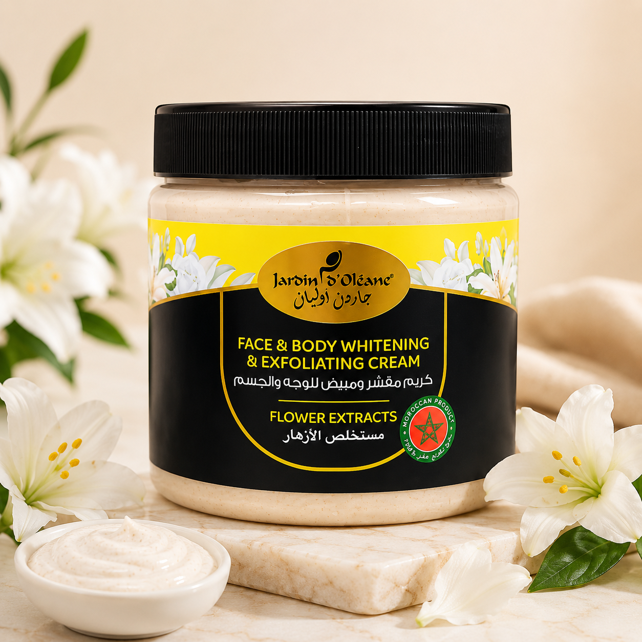 Jardin D’Oléane Face & Body Whitening & Exfoliating Cream with Flower Extracts – Deep Moisturizing Brightening Scrub Cream