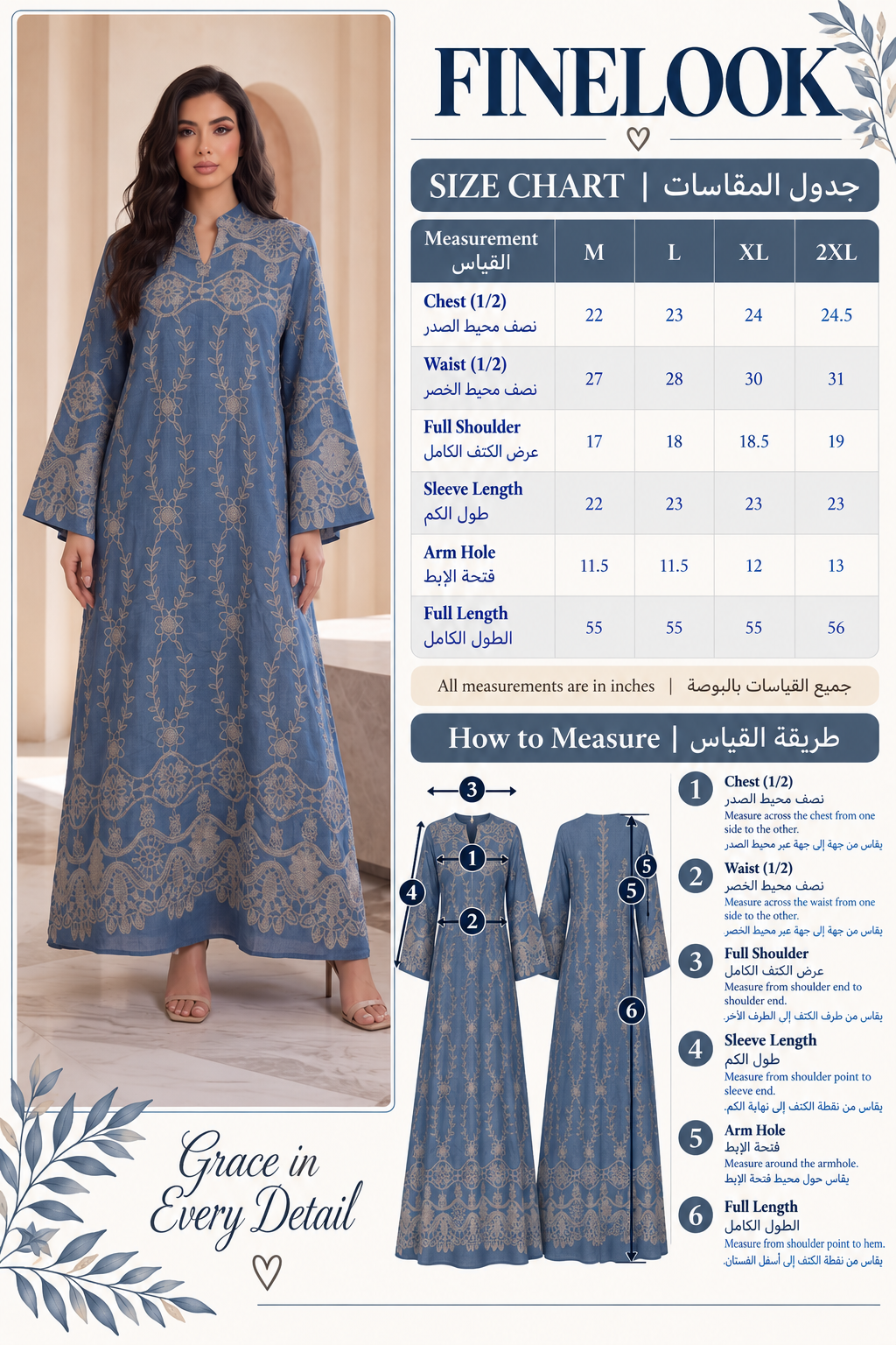 Women’s Plum Embroidered Maxi Kaftan Dress – Elegant Long-Sleeve Casual & Festive Long Dress