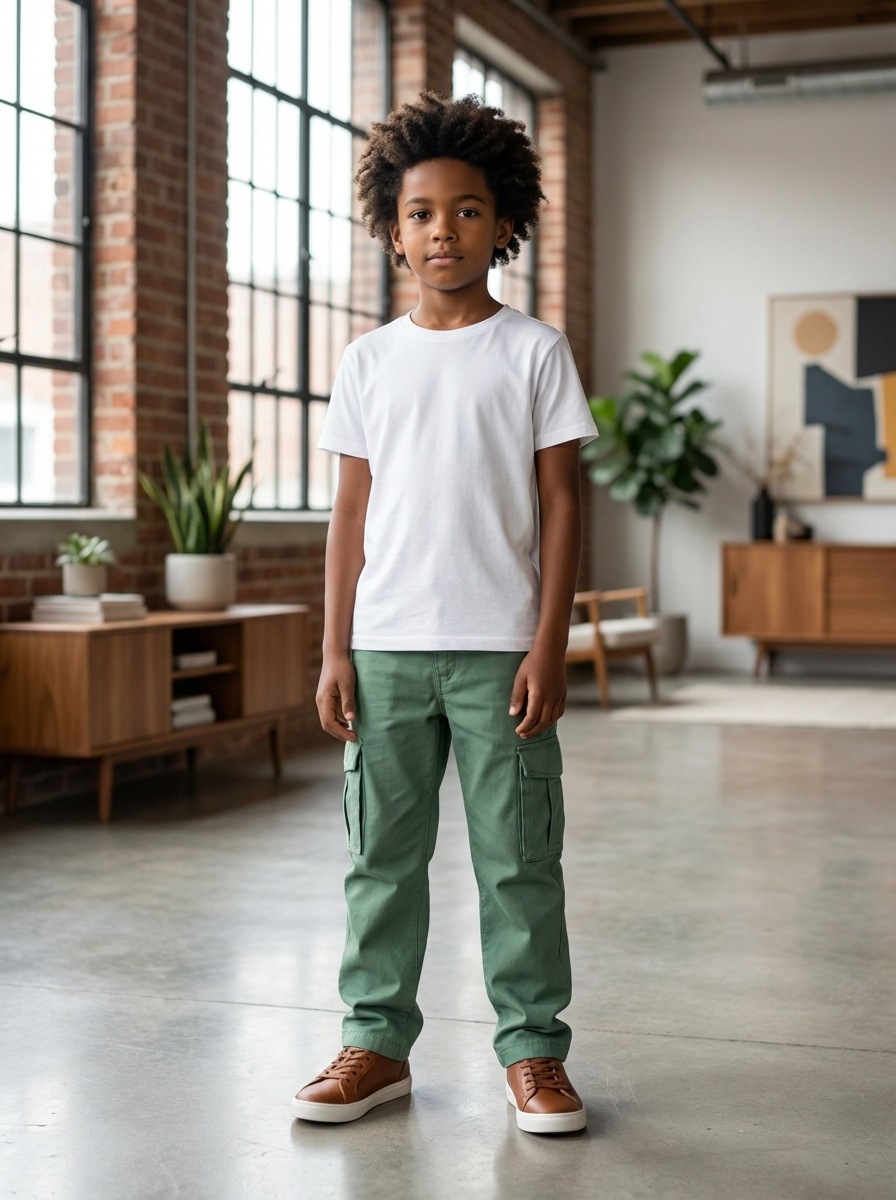 بنطال رياضي للأولاد بأربطة قابلة للتعديل وجيوب متعددة - لون أخضر