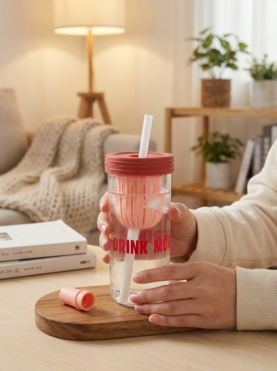 Glass Tumbler with Silicone Lid & Straw – Citrus Infuser Cup, Leakproof Iced Drink Bottle