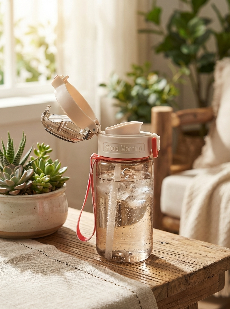 Water Bottle with Straw & Strap - 500 ml | Leakproof Portable Bottle – Fine Look