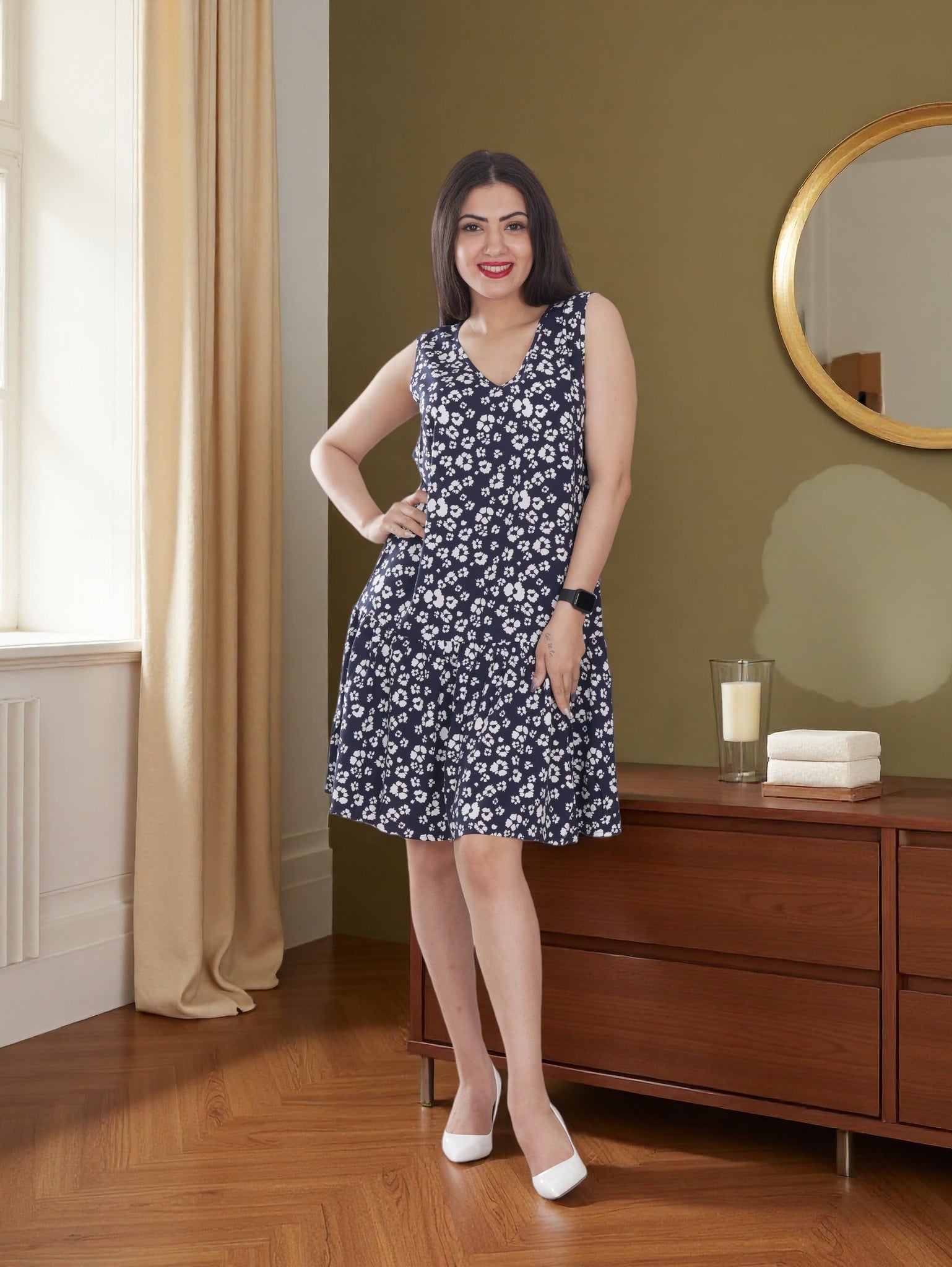 Summer Short dress with floral print with Flare