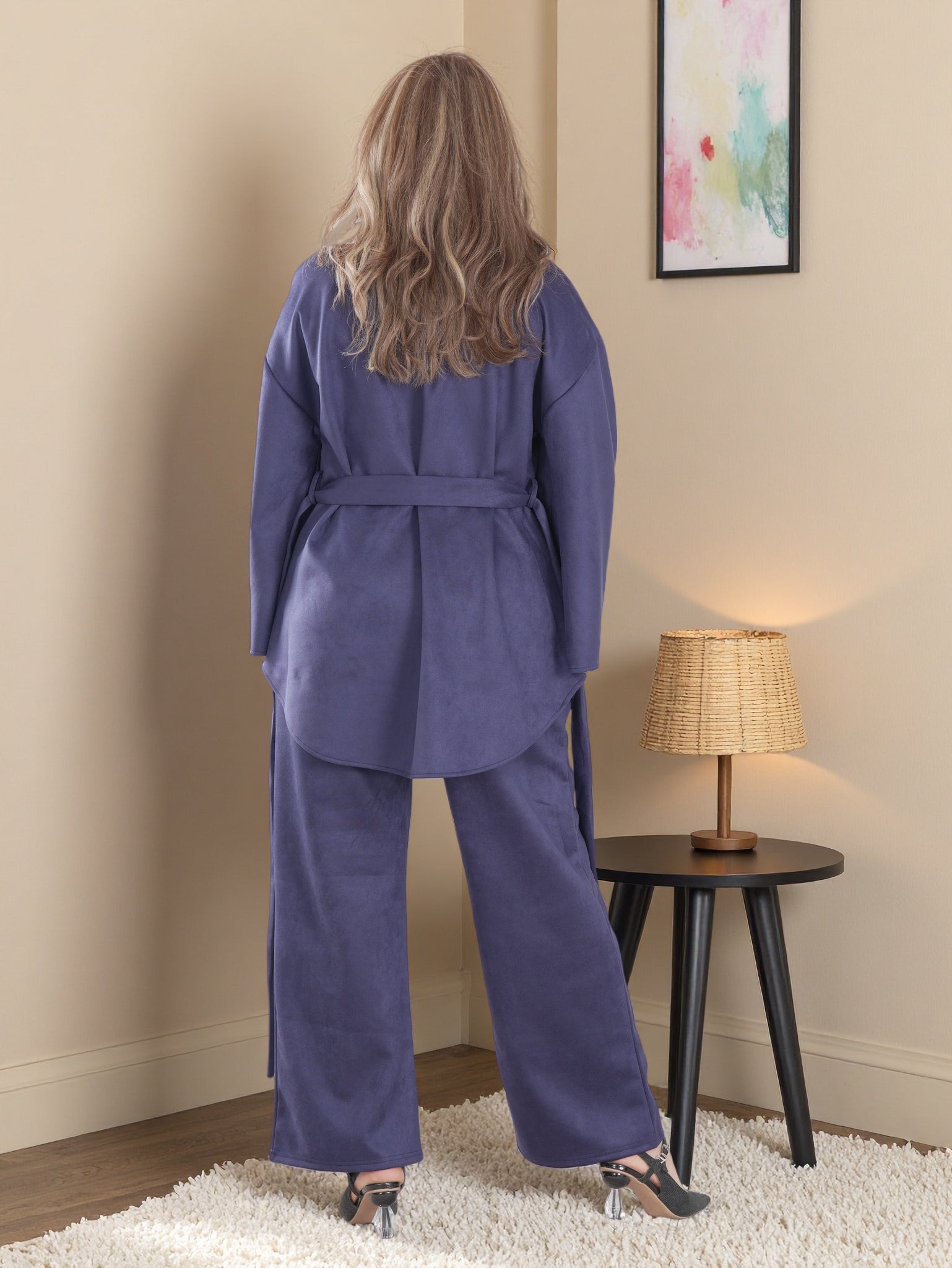 Modern Modest Suede Set for Women — High Neck Belted Abaya Style