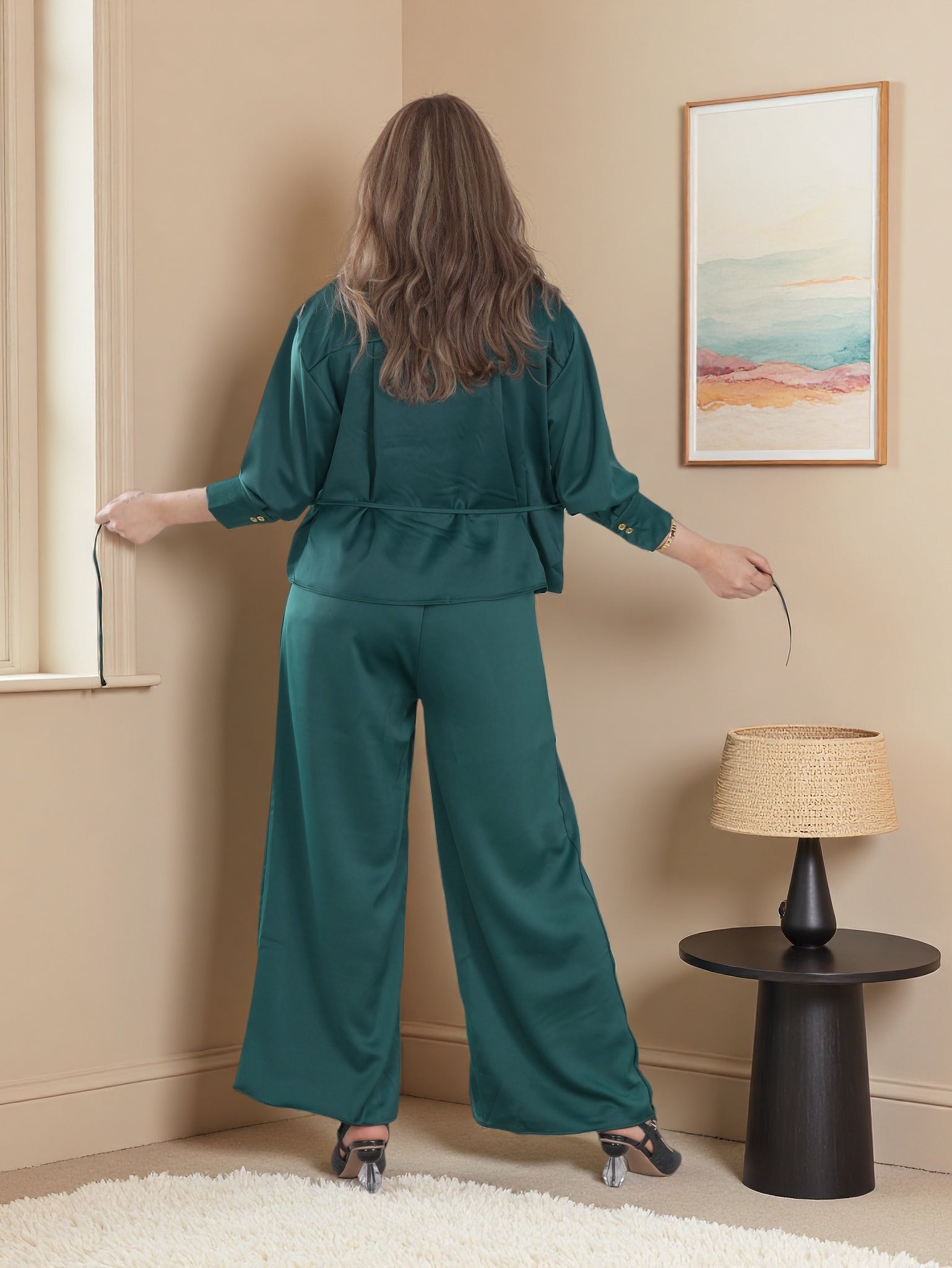 Women’s Premium Two-Piece Lounge Set | Long Sleeve Button Shirt & Wide-Leg Pants