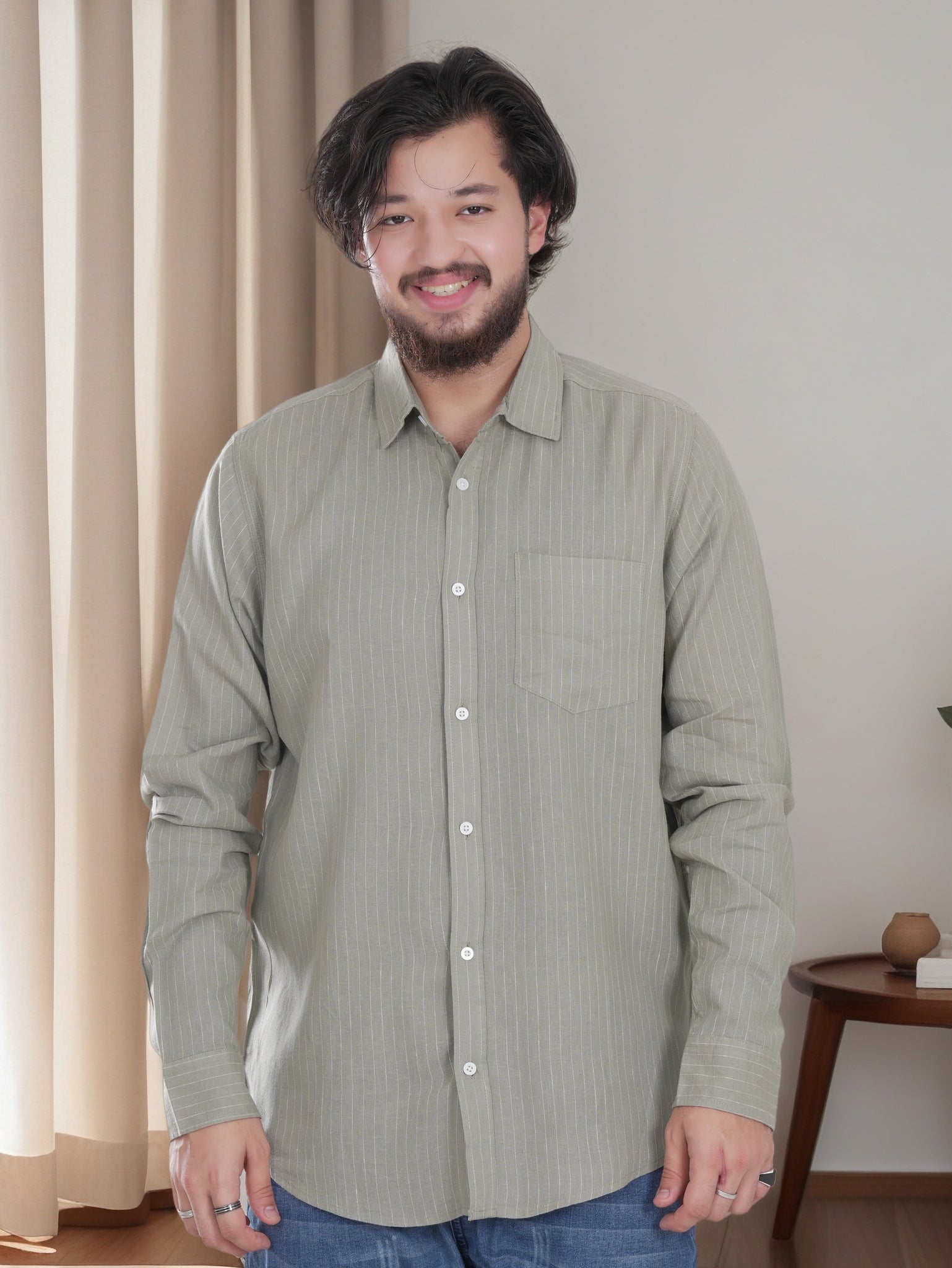 Men's Casual Stripe Long Sleeve Shirt - Relaxed Fit