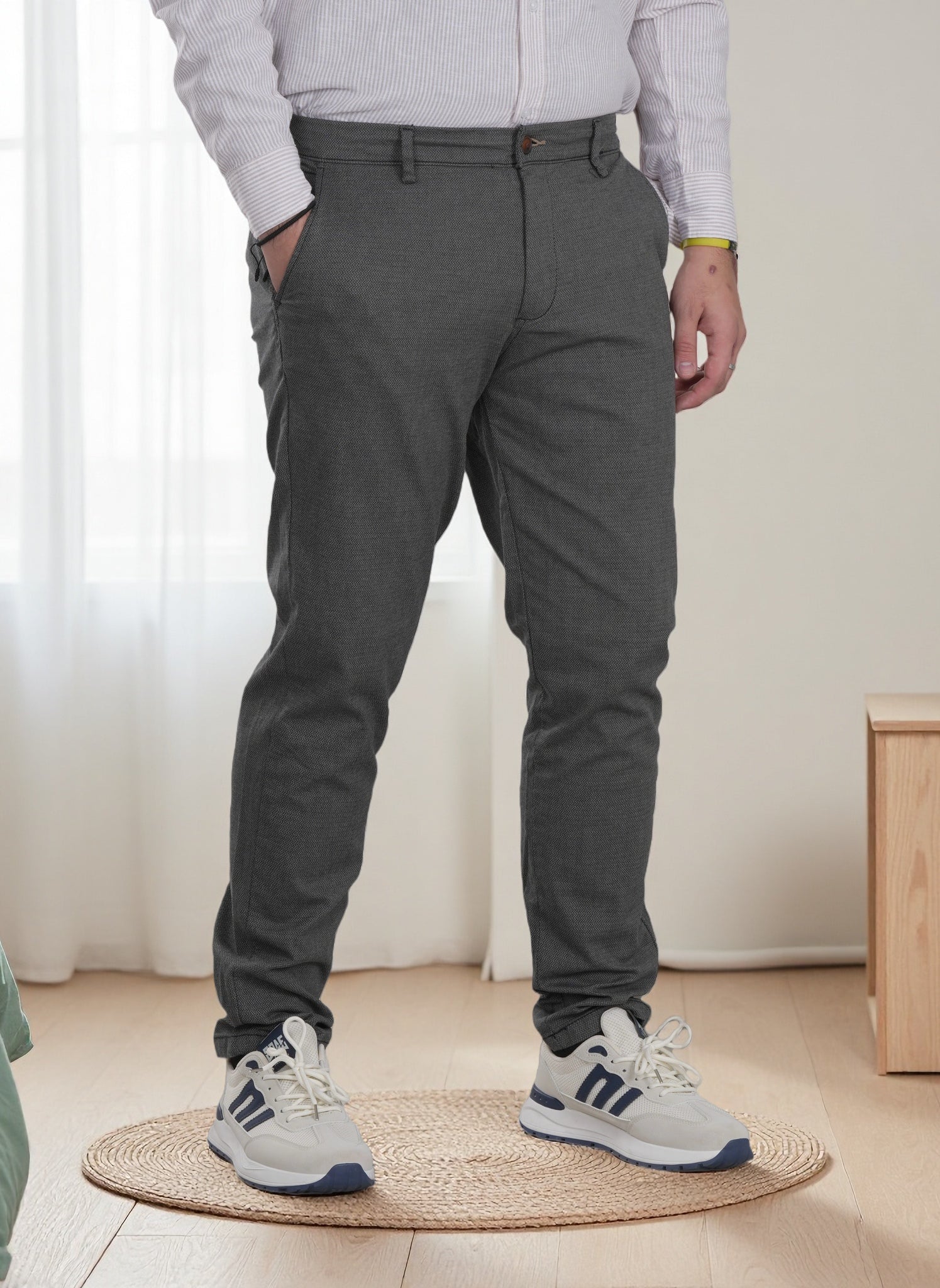 Finelook Premium Dark Grey Slim Fit Chino Pants – Stretch Smart Casual Trousers for Men