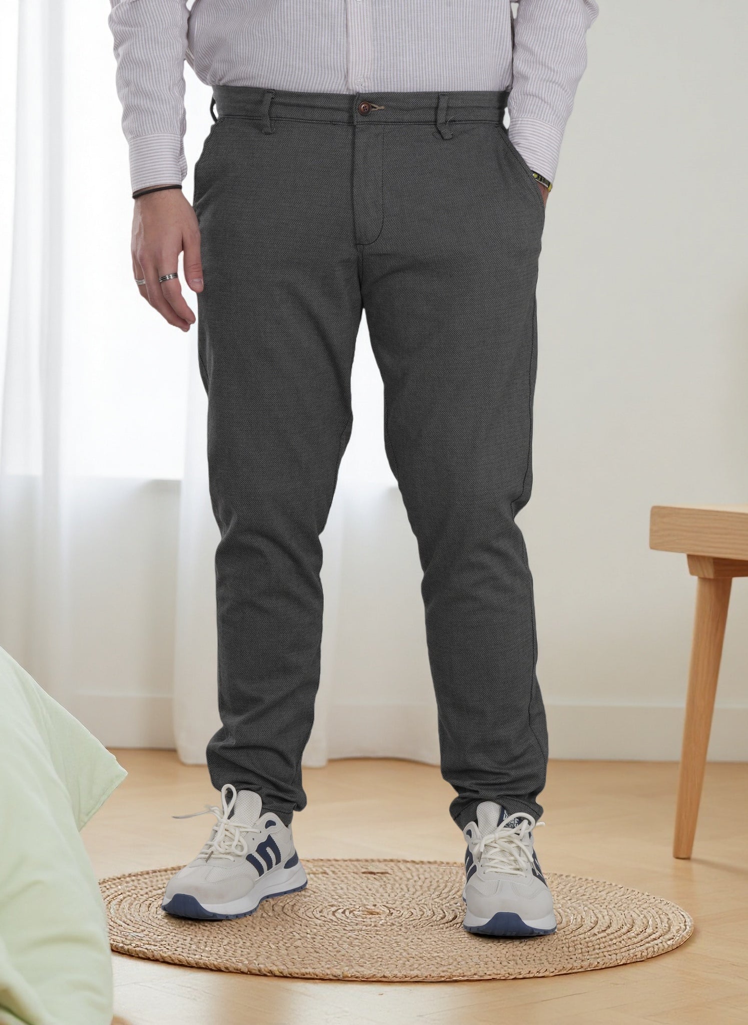 Finelook Premium Dark Grey Slim Fit Chino Pants – Stretch Smart Casual Trousers for Men | Office & Everyday Wear