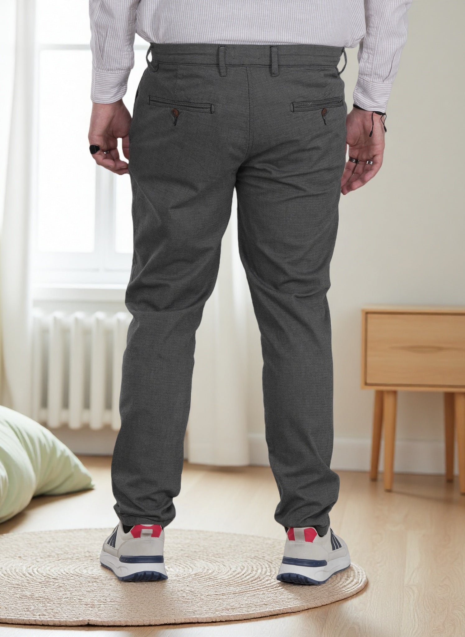 Finelook Premium Dark Grey Slim Fit Chino Pants – Stretch Smart Casual Trousers for Men | Office & Everyday Wear