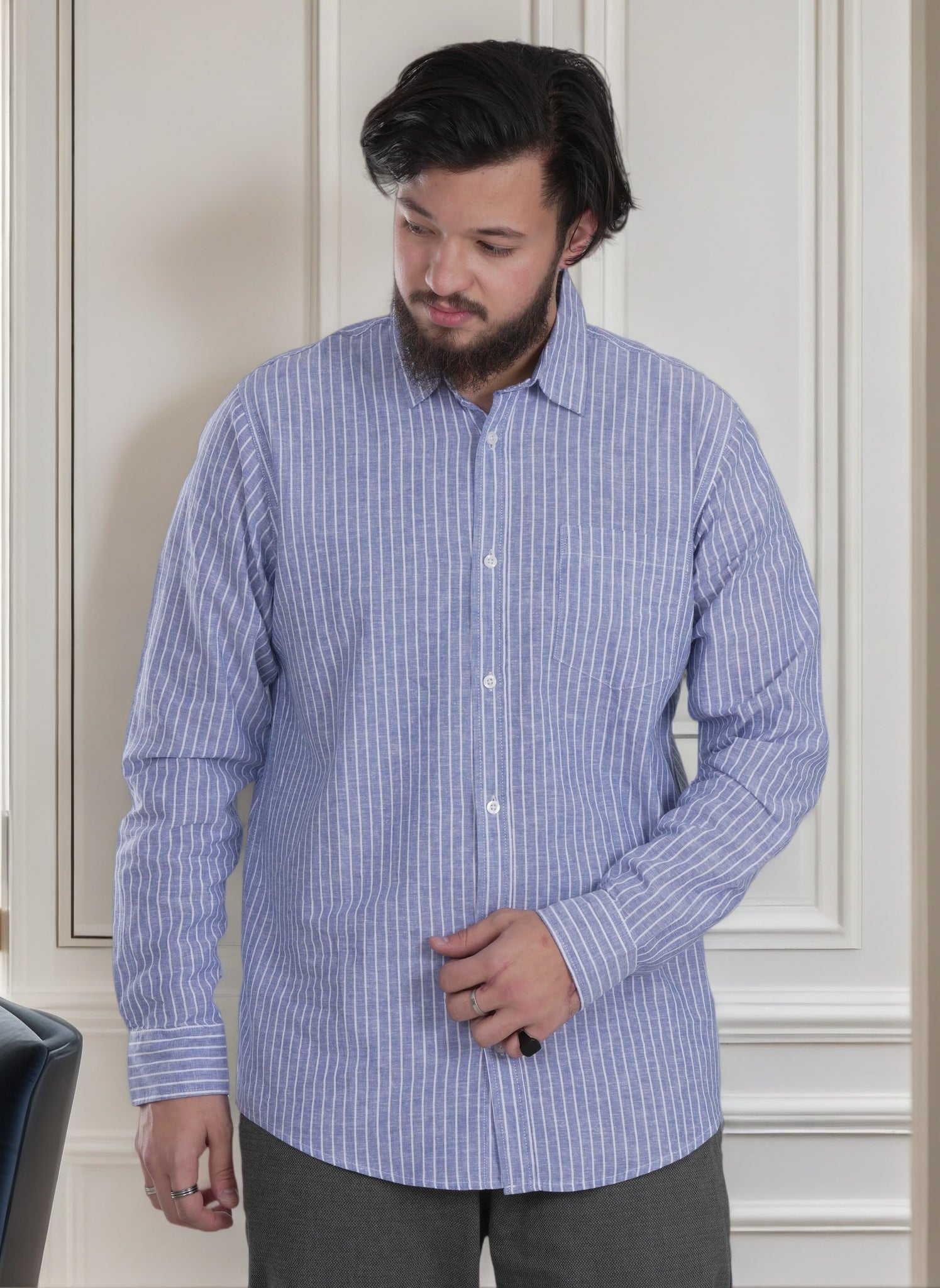 Men's Casual Stripe Long Sleeve Shirt - Relaxed Fit