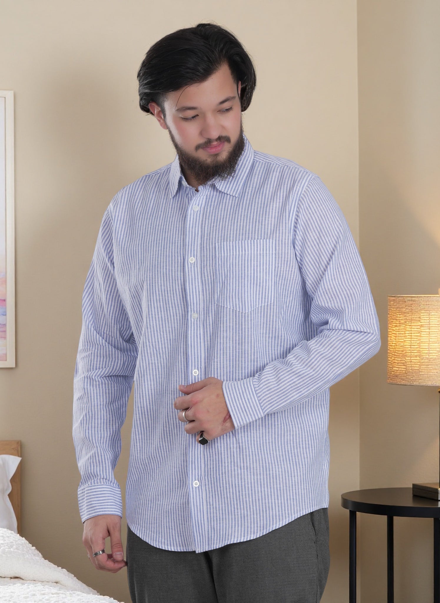 Men's Casual Stripe Long Sleeve Shirt - Relaxed Fit