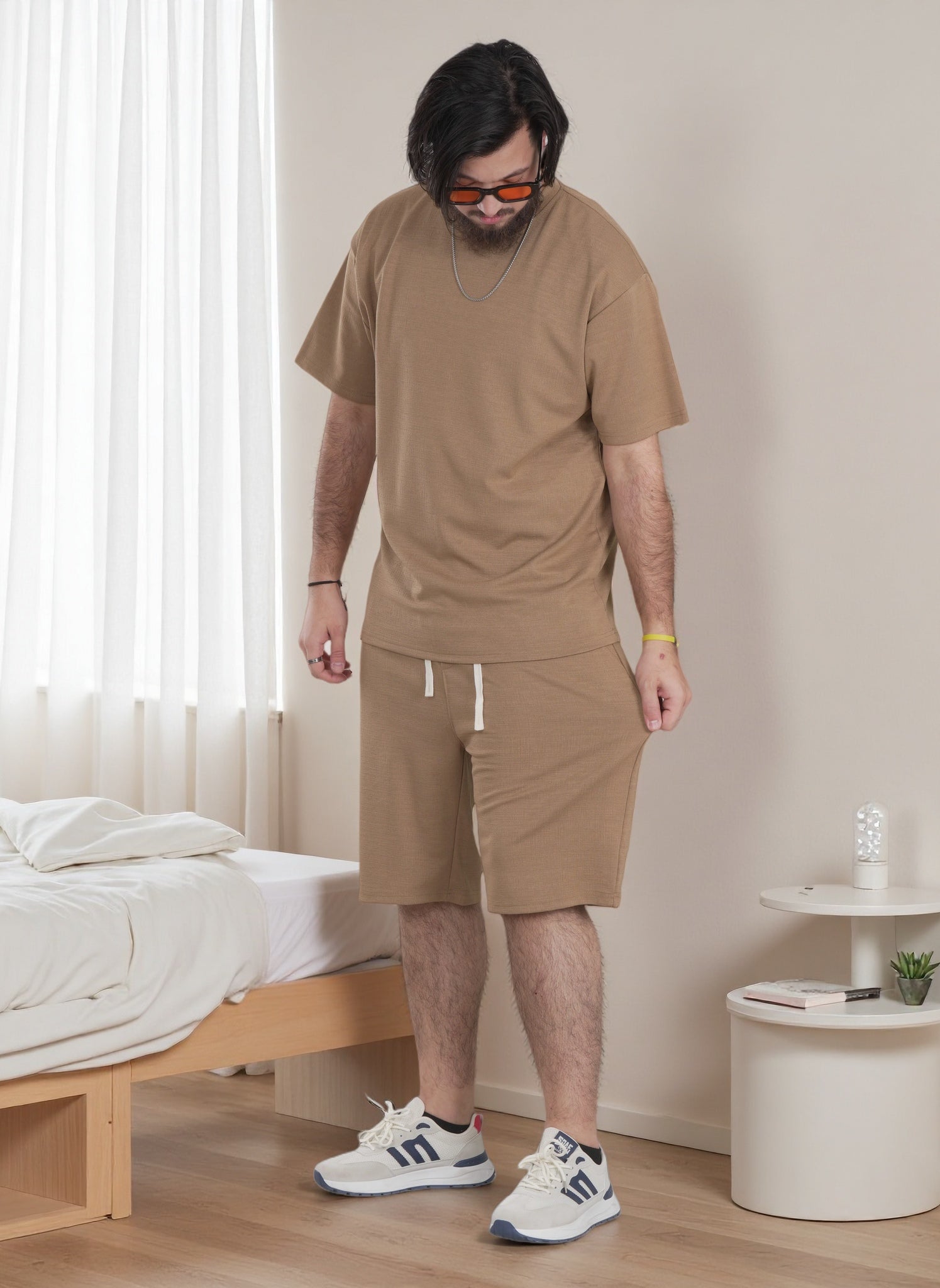 Men Solid Color Over-sized T-Shirt and Shorts Sets