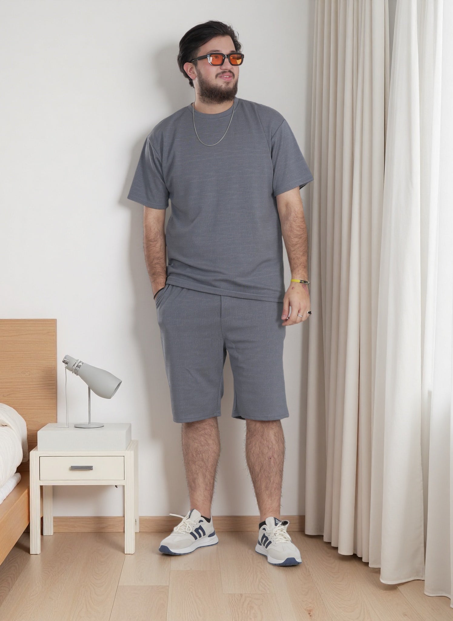 Men Solid Color Over-sized T-Shirt and Shorts Sets