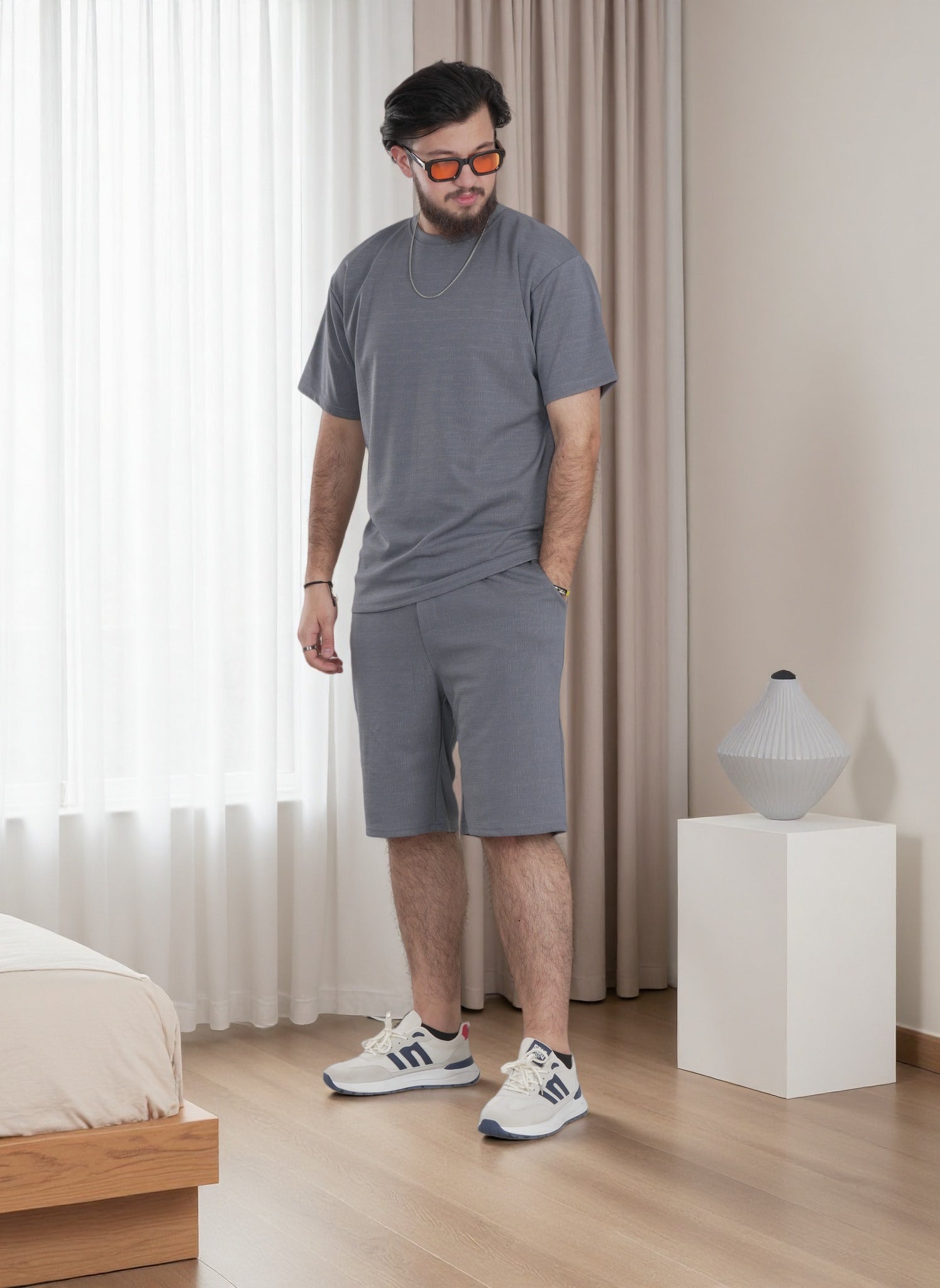 Men Solid Color Over-sized T-Shirt and Shorts Sets